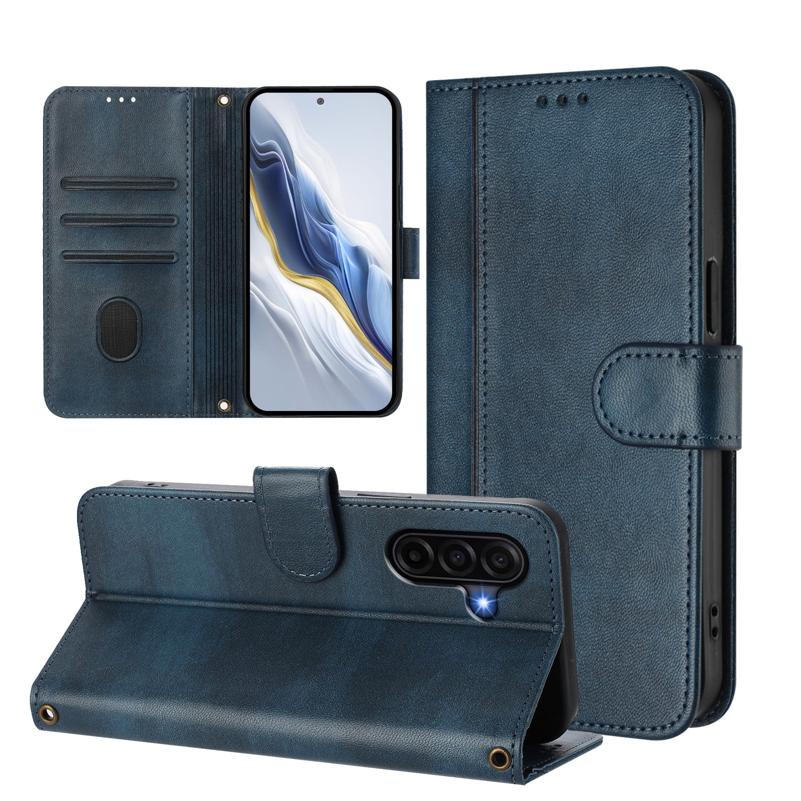 For Samsung Galaxy A57 5G Cases Wallet Stand Retro Texture Leather Phone Cover with Lanyard - Blue