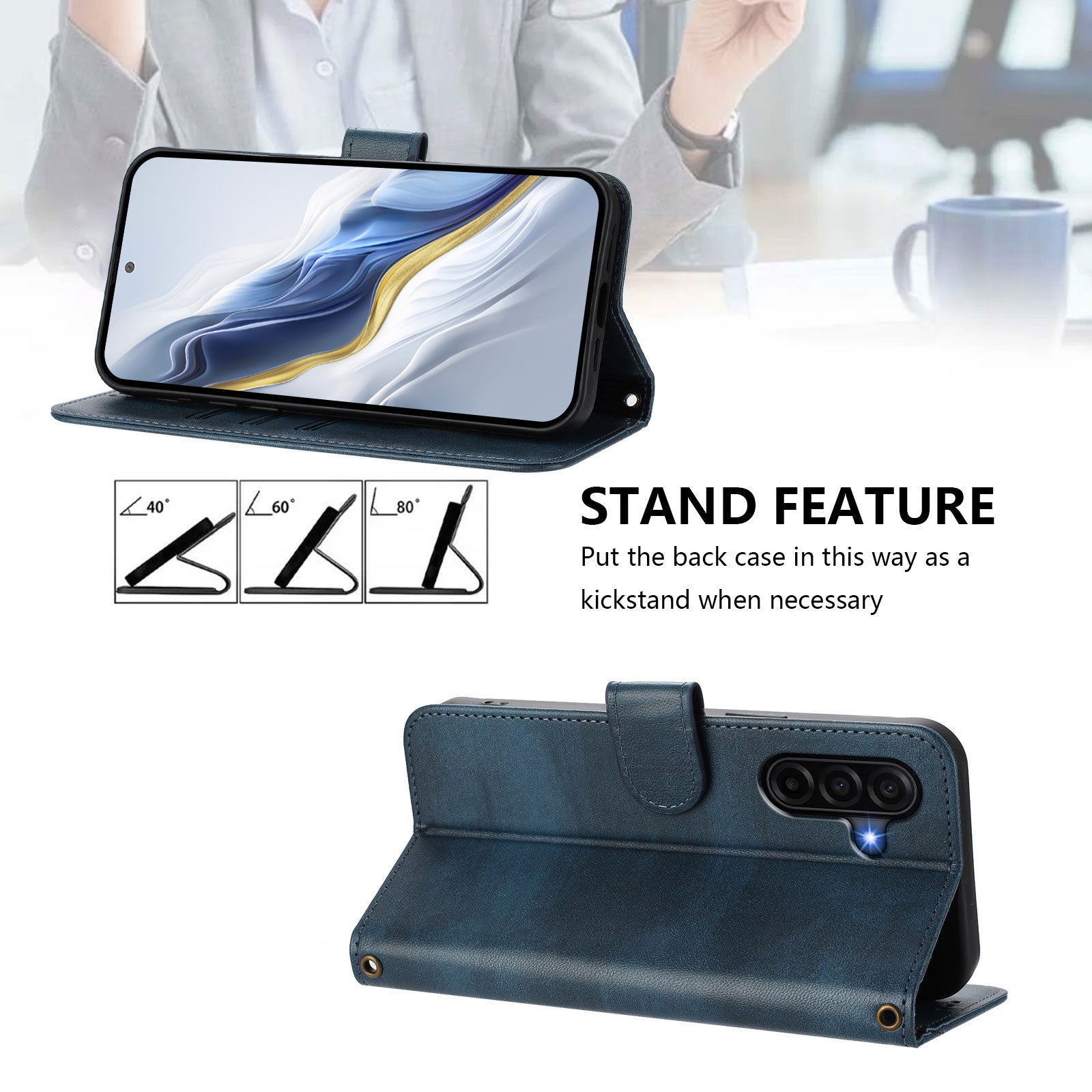 For Samsung Galaxy A57 5G Cases Wallet Stand Retro Texture Leather Phone Cover with Lanyard - Blue
