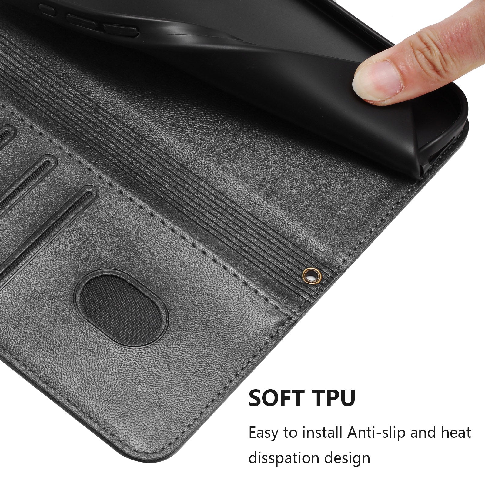 For Samsung Galaxy A57 5G Cases Wallet Stand Retro Texture Leather Phone Cover with Lanyard - Black