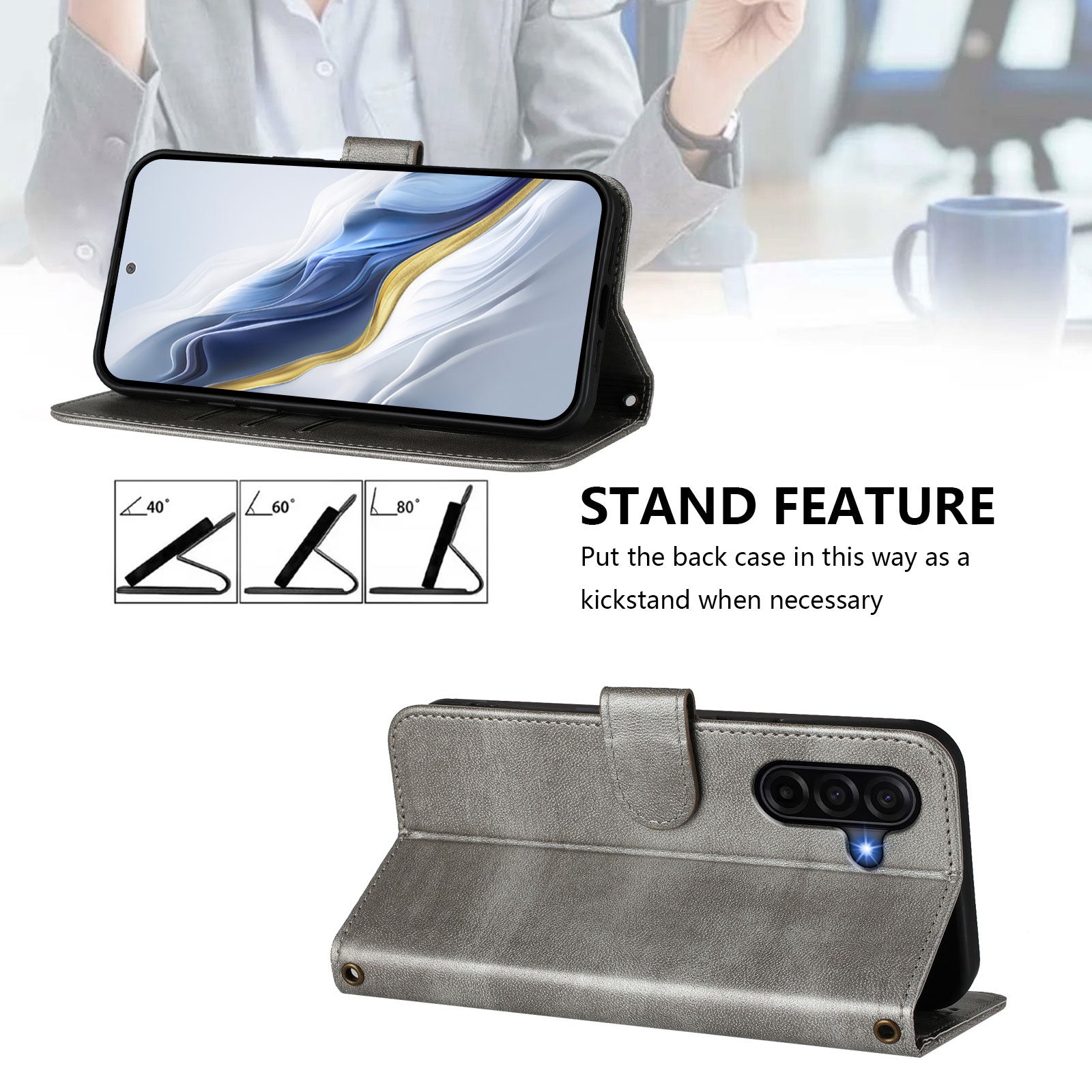For Samsung Galaxy A57 5G Cases Wallet Stand Retro Texture Leather Phone Cover with Lanyard - Grey