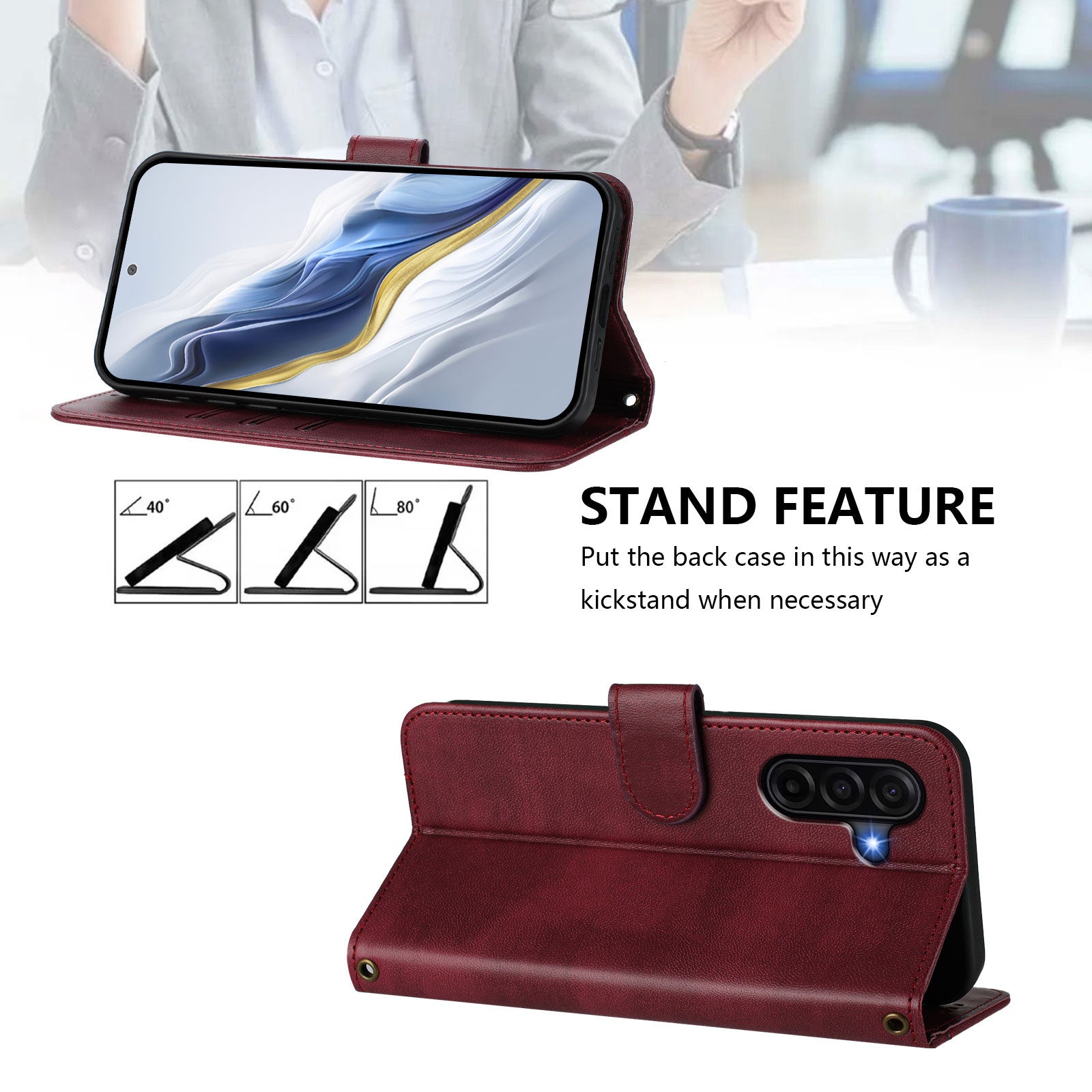 For Samsung Galaxy A57 5G Cases Wallet Stand Retro Texture Leather Phone Cover with Lanyard - Wine Red