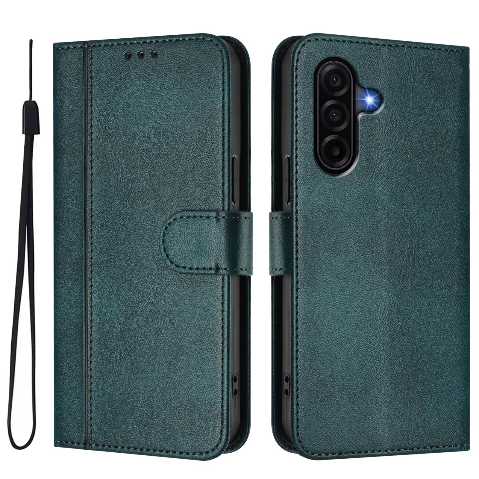 For Samsung Galaxy A57 5G Cases Wallet Stand Retro Texture Leather Phone Cover with Lanyard - Dark Green