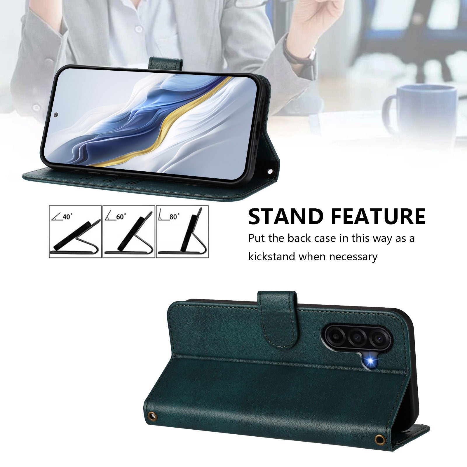 For Samsung Galaxy A57 5G Cases Wallet Stand Retro Texture Leather Phone Cover with Lanyard - Dark Green