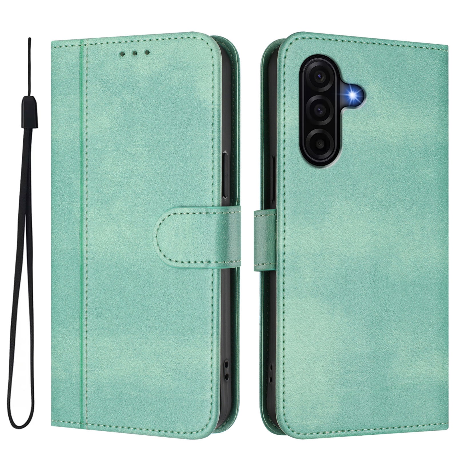 For Samsung Galaxy A57 5G Cases Wallet Stand Retro Texture Leather Phone Cover with Lanyard - Mint Green
