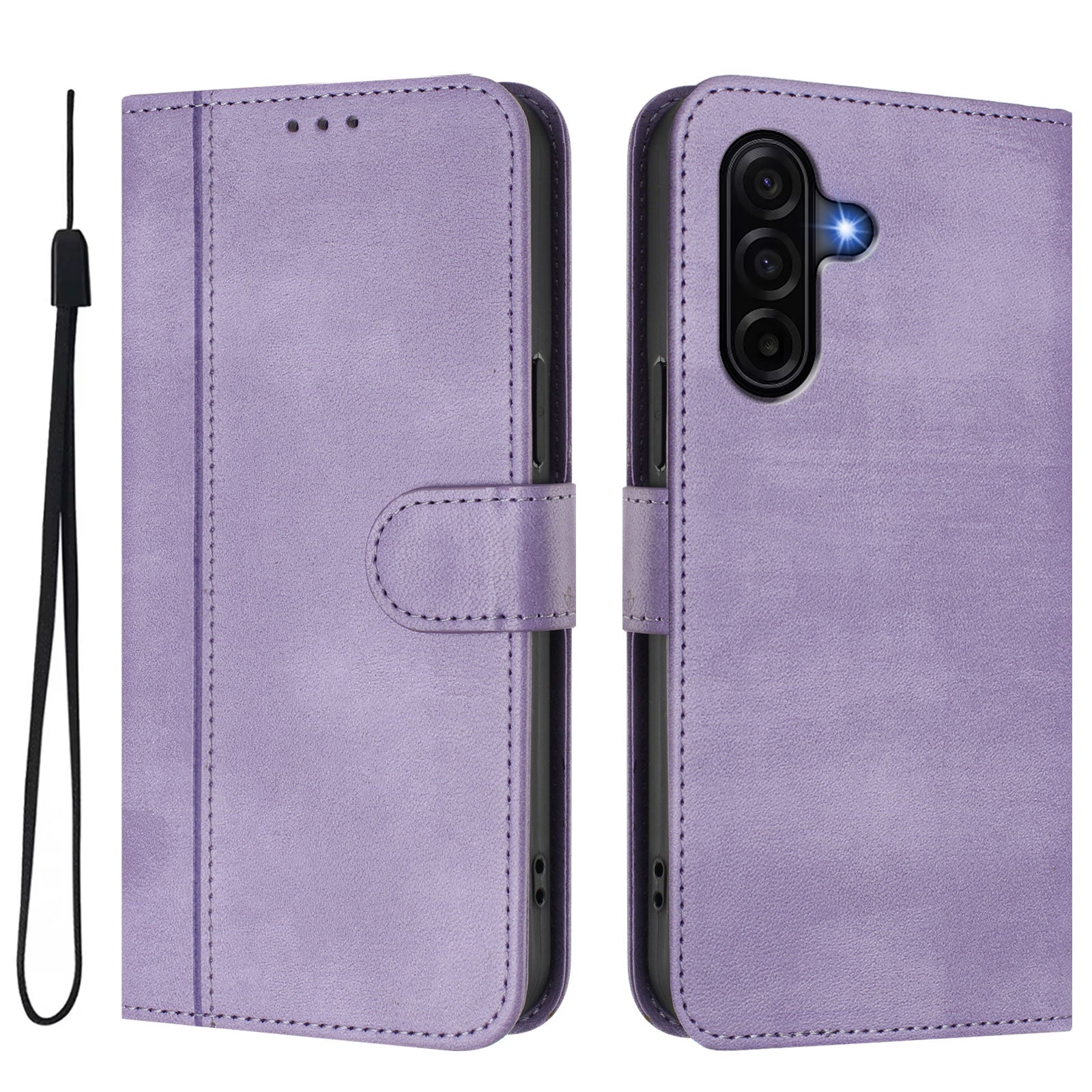 For Samsung Galaxy A57 5G Cases Wallet Stand Retro Texture Leather Phone Cover with Lanyard - Light Purple