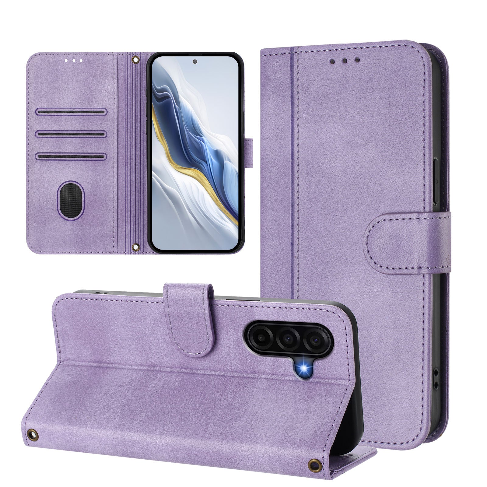 For Samsung Galaxy A57 5G Cases Wallet Stand Retro Texture Leather Phone Cover with Lanyard - Light Purple