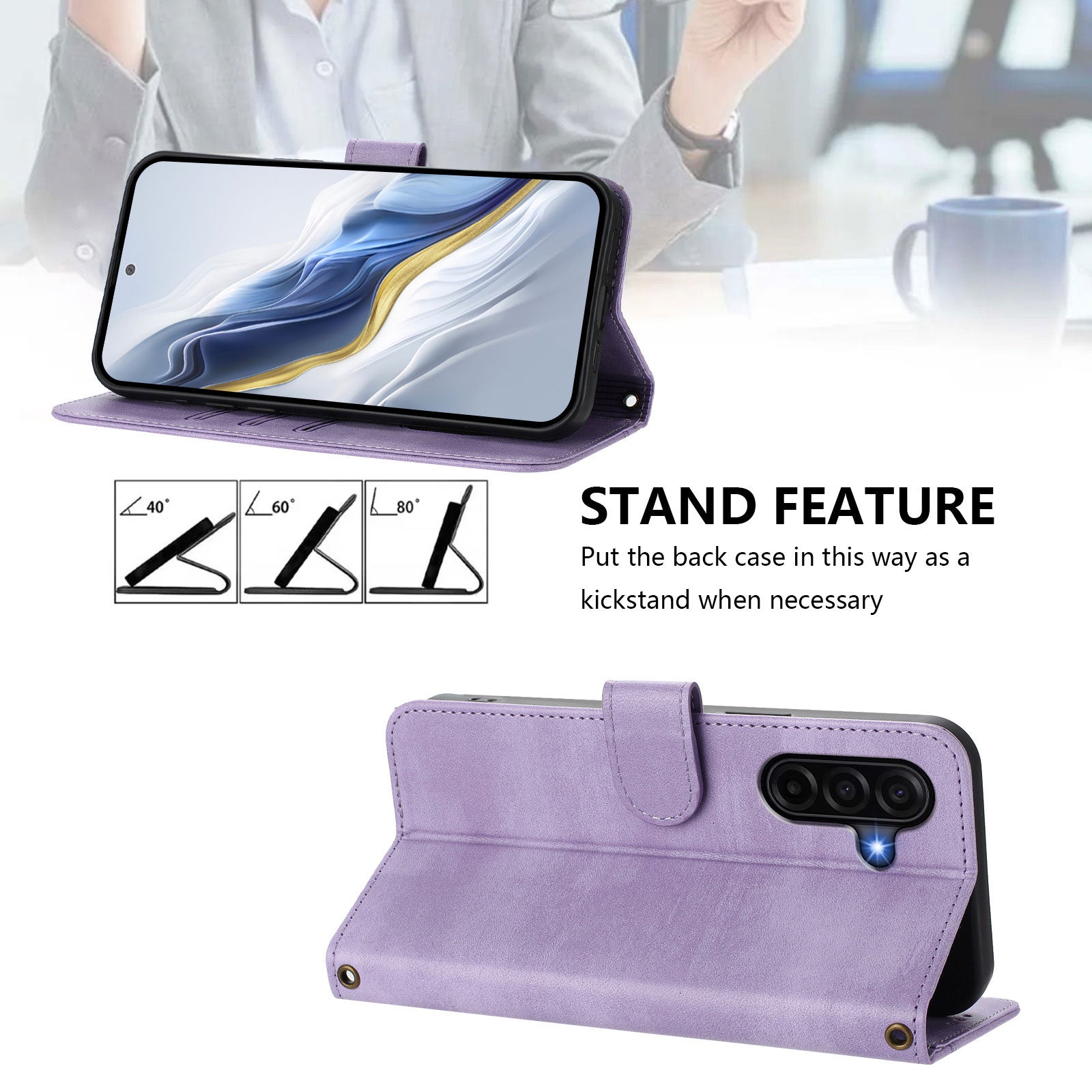 For Samsung Galaxy A57 5G Cases Wallet Stand Retro Texture Leather Phone Cover with Lanyard - Light Purple
