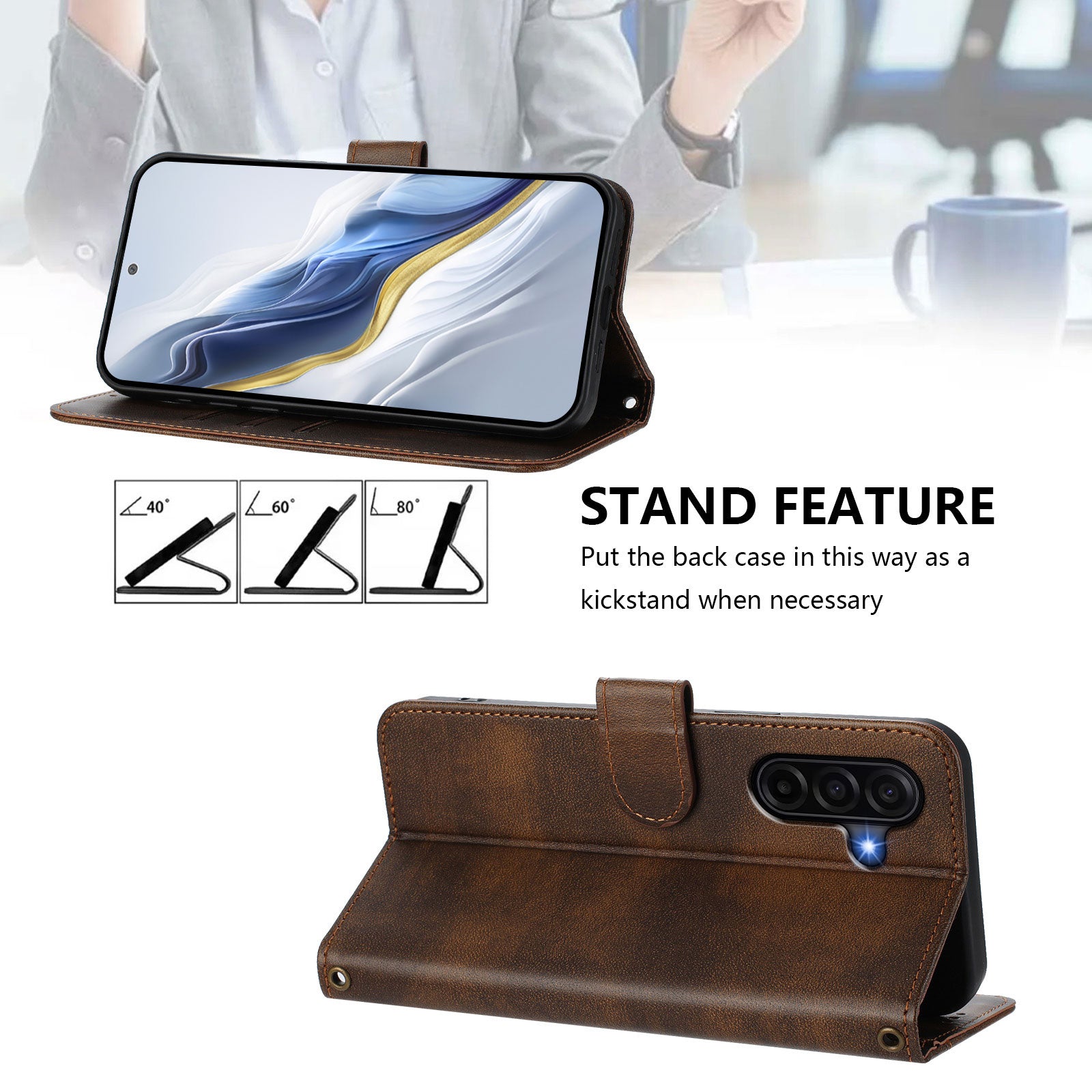 For Samsung Galaxy A57 5G Cases Wallet Stand Retro Texture Leather Phone Cover with Lanyard - Brown