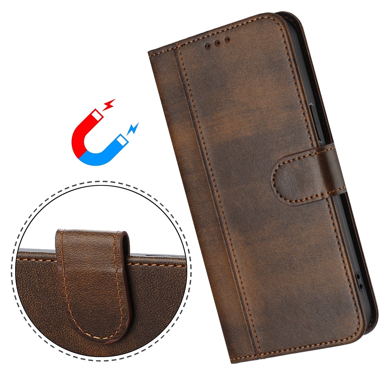 For Samsung Galaxy A57 5G Cases Wallet Stand Retro Texture Leather Phone Cover with Lanyard - Brown
