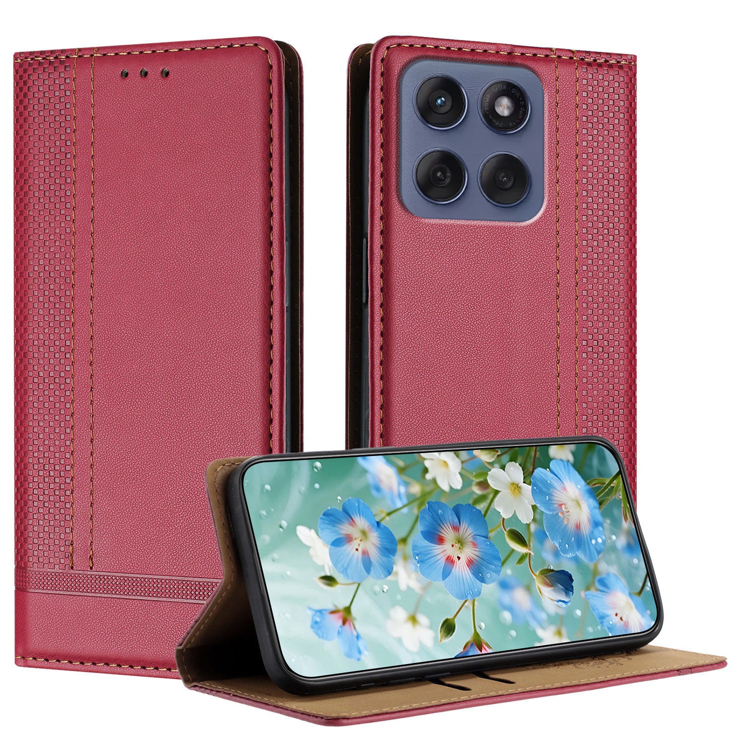 For Motorola Edge 70 5G Case L-Shaped Grid Pattern Leather Stand Phone Cover with Card Slots - Red