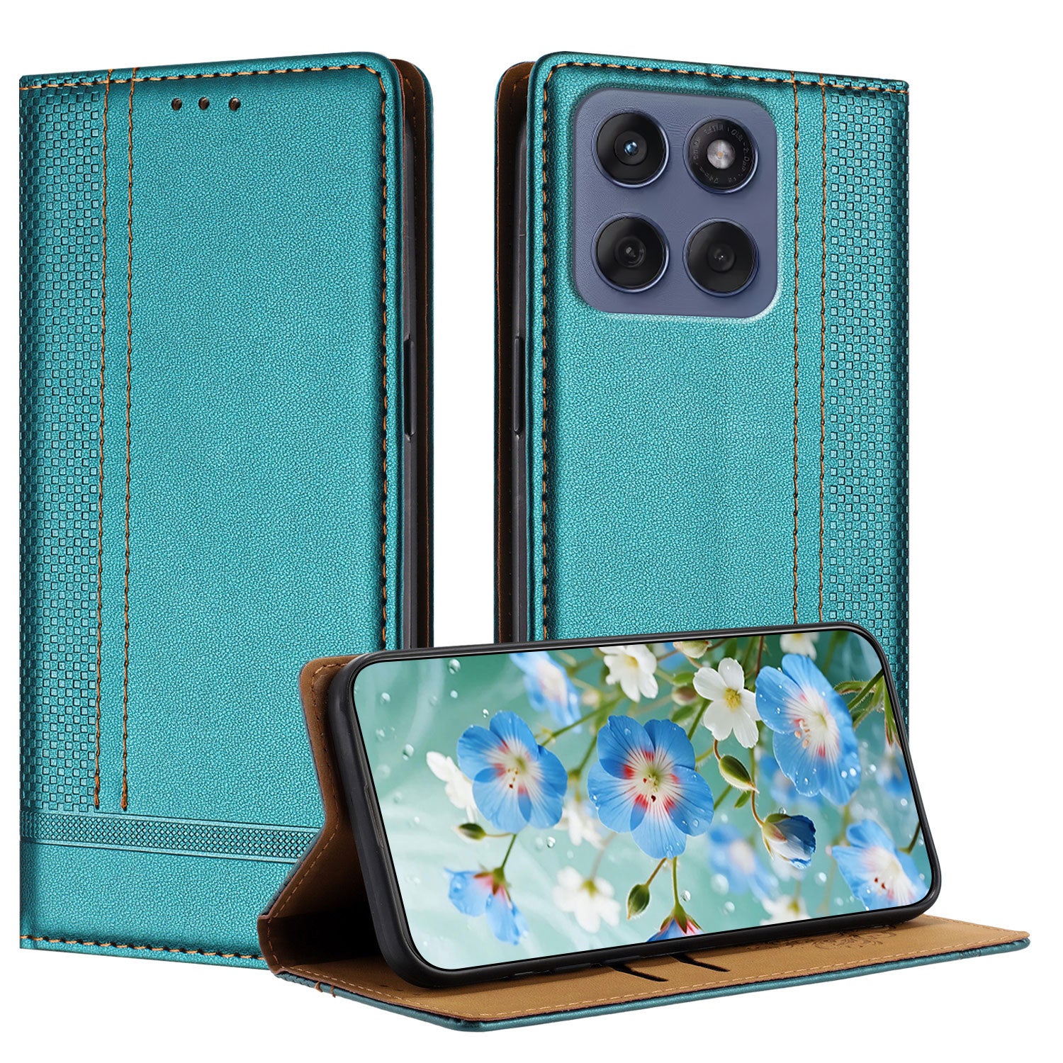 For Motorola Edge 70 5G Case L-Shaped Grid Pattern Leather Stand Phone Cover with Card Slots - Green