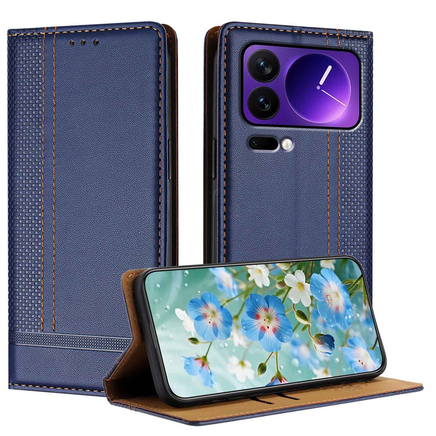 For Xiaomi 17 Pro Case L-Shaped Grid Pattern Leather Stand Phone Cover with Card Slots - Blue