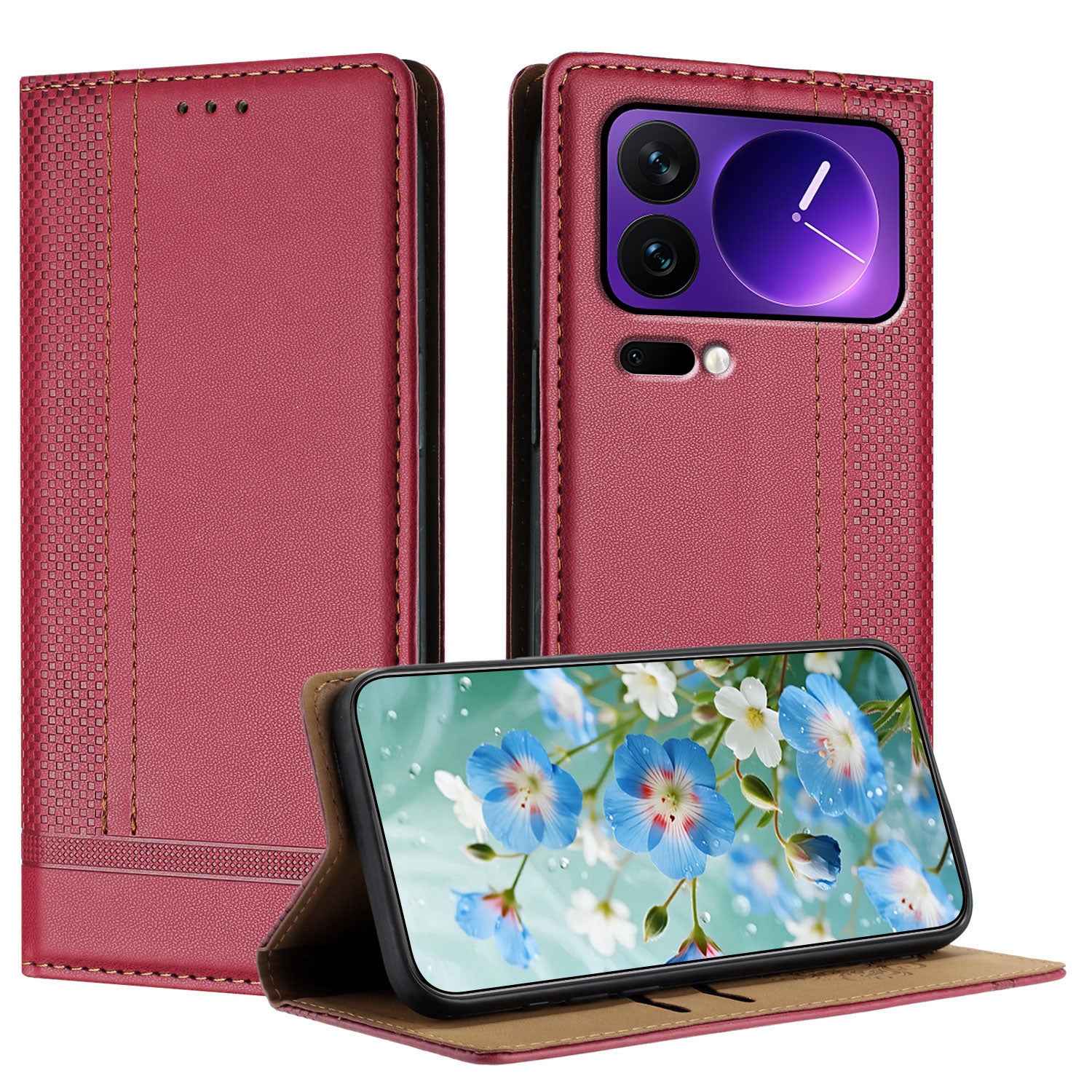 For Xiaomi 17 Pro Case L-Shaped Grid Pattern Leather Stand Phone Cover with Card Slots - Red