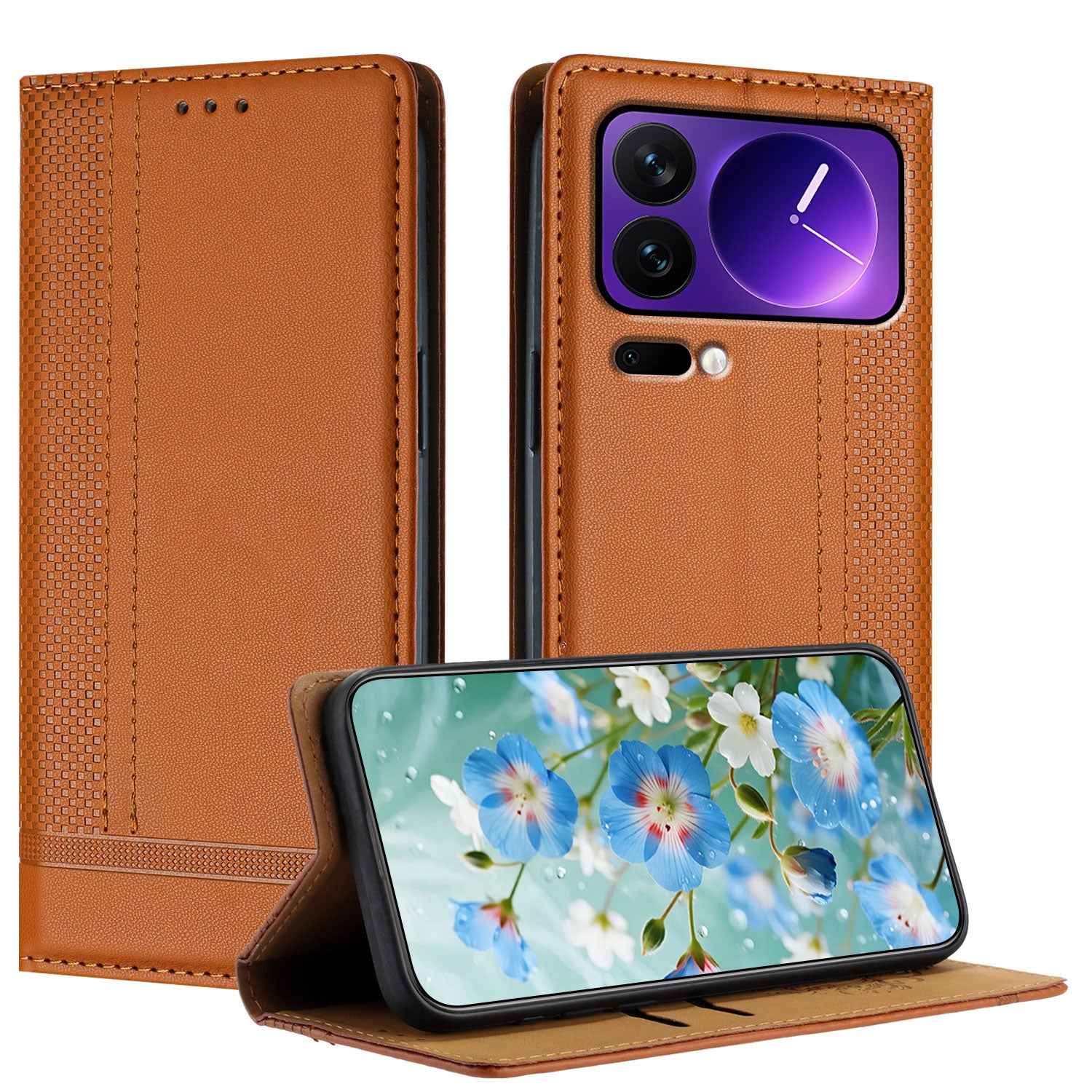 For Xiaomi 17 Pro Case L-Shaped Grid Pattern Leather Stand Phone Cover with Card Slots - Brown