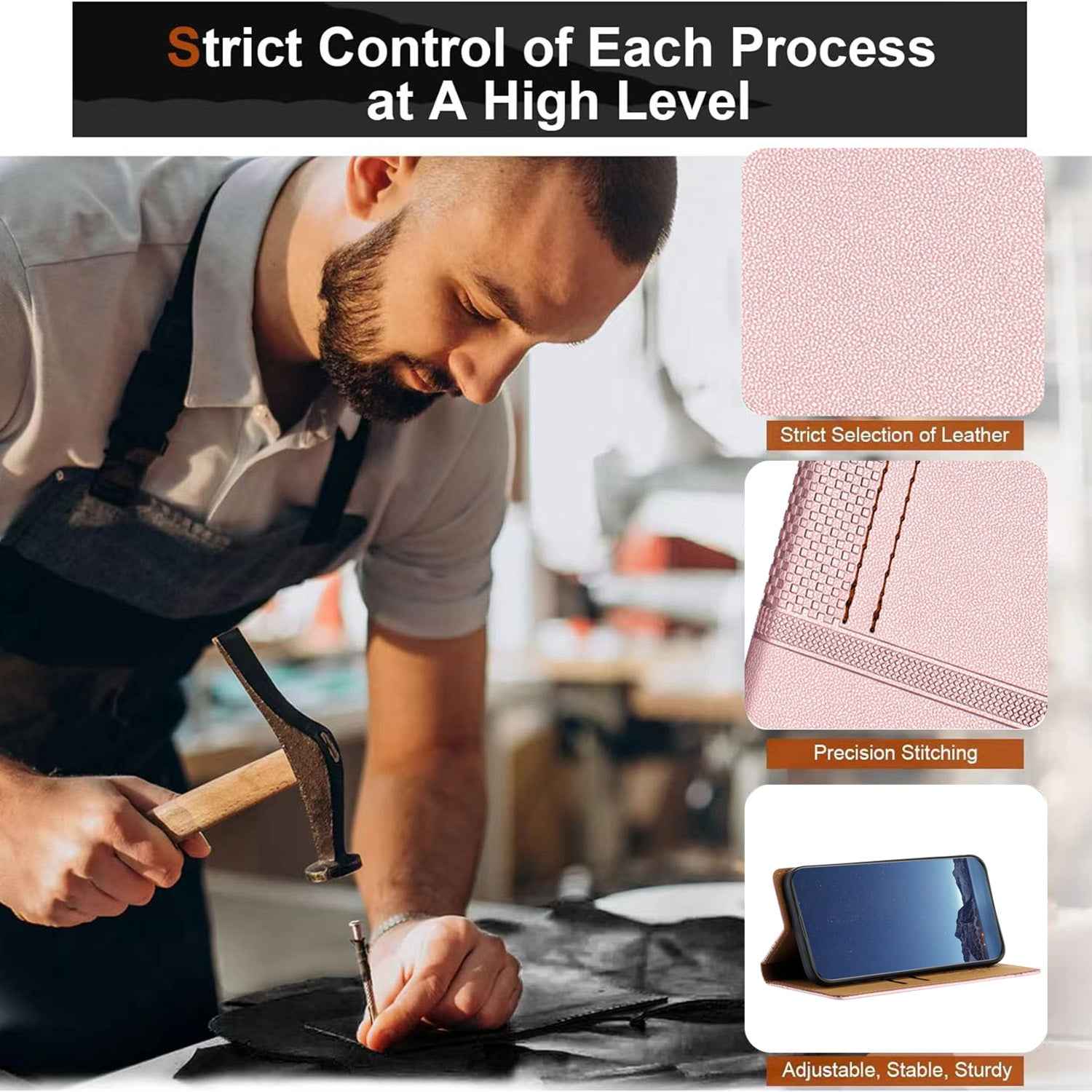 For Xiaomi 17 Pro Case L-Shaped Grid Pattern Leather Stand Phone Cover with Card Slots - Rose Gold