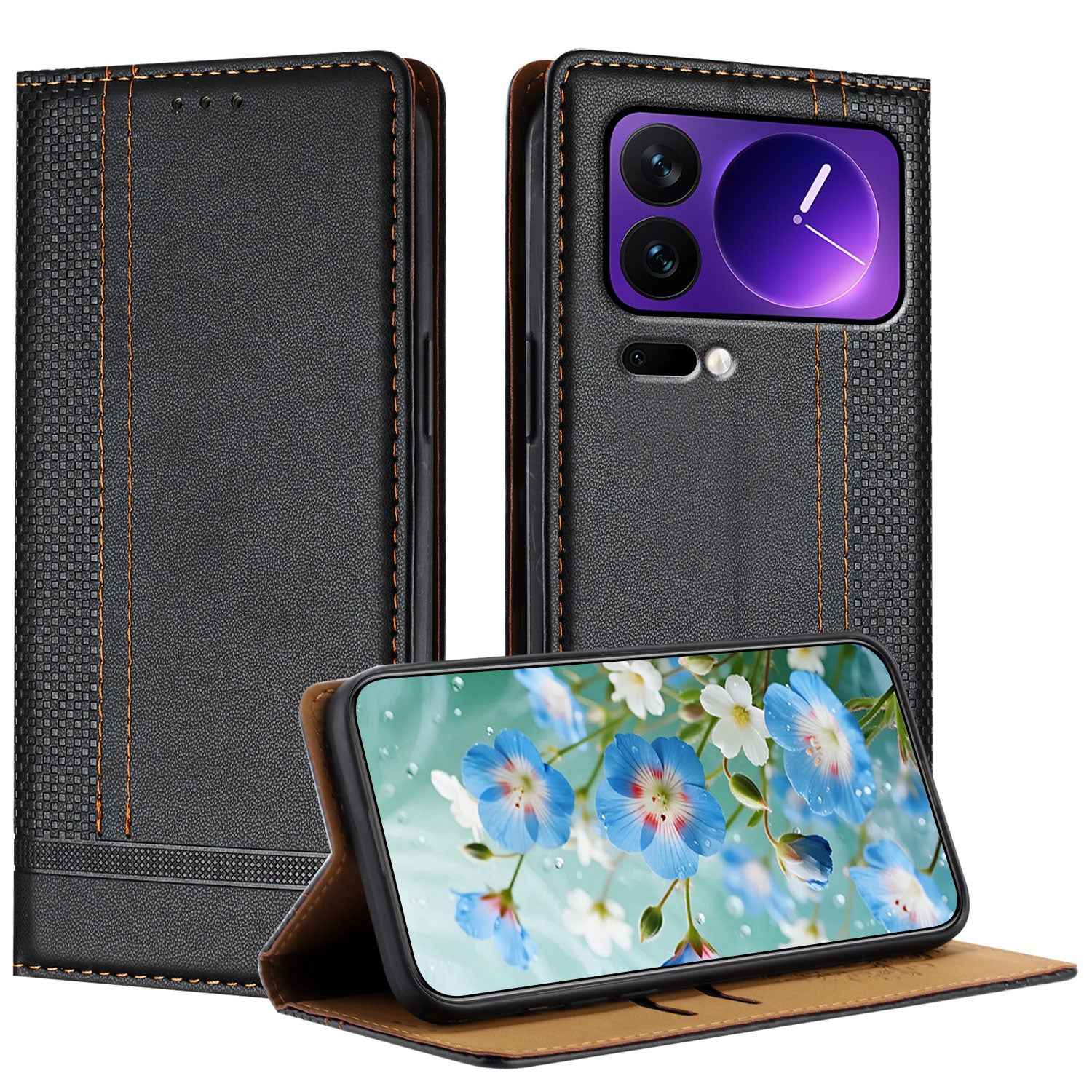 For Xiaomi 17 Pro Case L-Shaped Grid Pattern Leather Stand Phone Cover with Card Slots - Black
