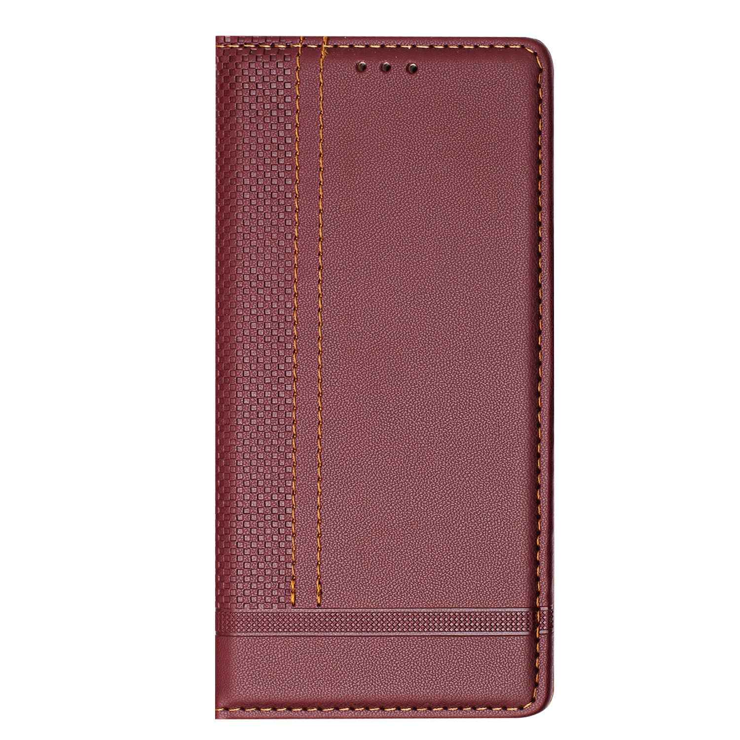 For Xiaomi 17 Pro Case L-Shaped Grid Pattern Leather Stand Phone Cover with Card Slots - Wine Red