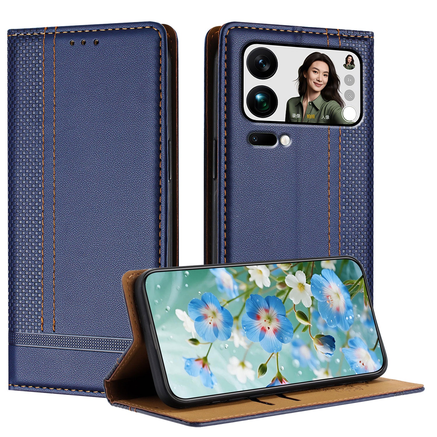 For Xiaomi 17 Pro Max Case L-Shaped Grid Pattern Leather Stand Phone Cover with Card Slots - Blue
