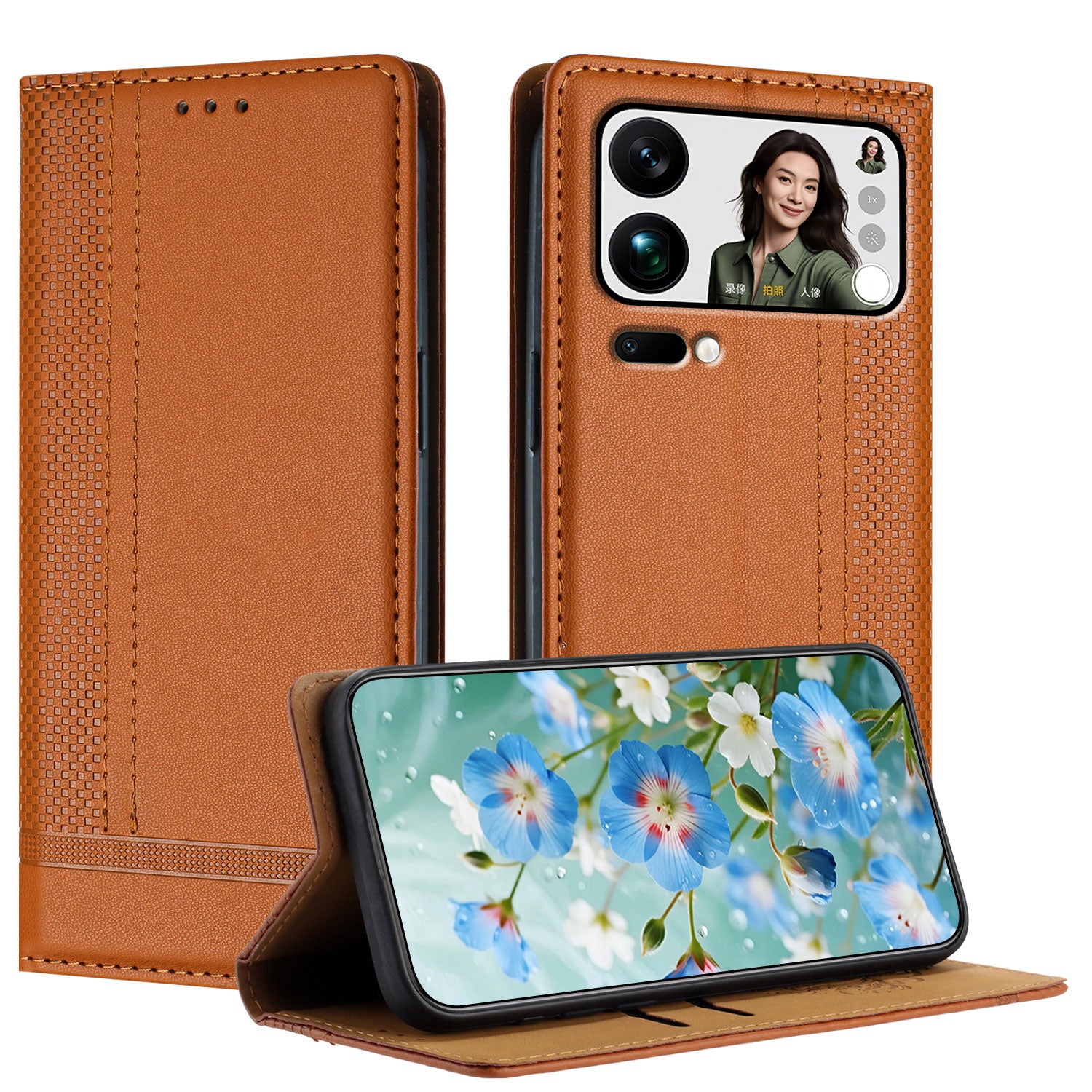 For Xiaomi 17 Pro Max Case L-Shaped Grid Pattern Leather Stand Phone Cover with Card Slots - Brown