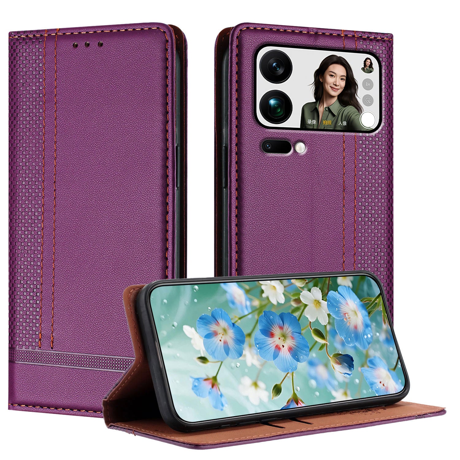 For Xiaomi 17 Pro Max Case L-Shaped Grid Pattern Leather Stand Phone Cover with Card Slots - Purple
