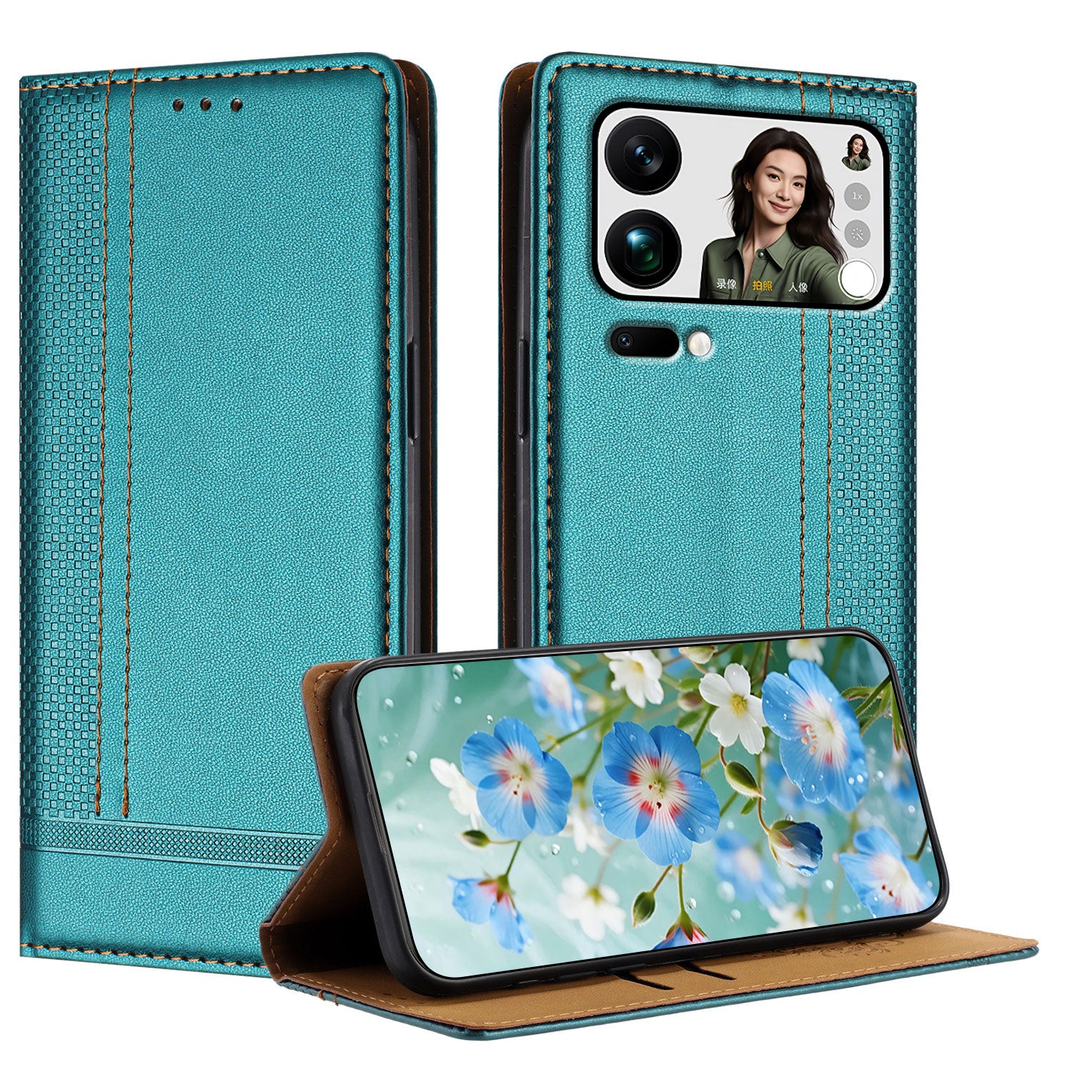 For Xiaomi 17 Pro Max Case L-Shaped Grid Pattern Leather Stand Phone Cover with Card Slots - Green