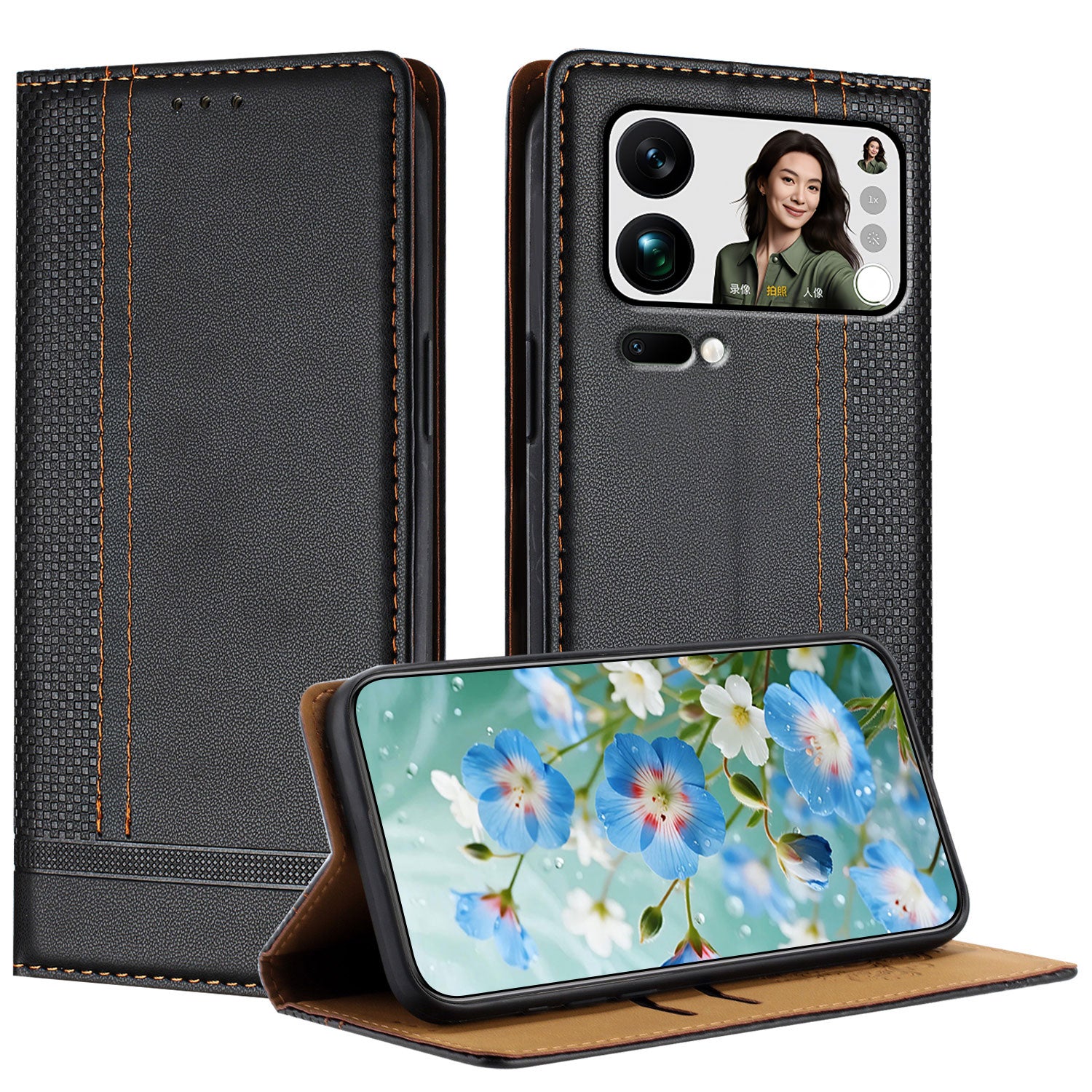 For Xiaomi 17 Pro Max Case L-Shaped Grid Pattern Leather Stand Phone Cover with Card Slots - Black