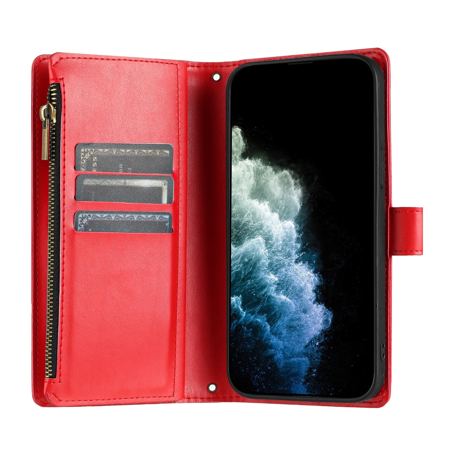 For Motorola Edge 70 5G Leather Case Zipper Wallet Stand Shockproof Phone Cover with Wrist Strap - Red