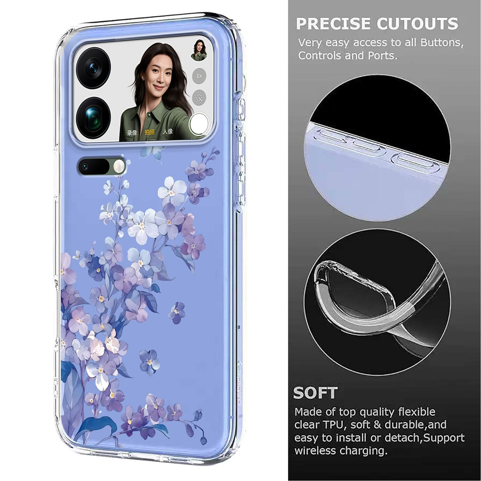 For Xiaomi 17 Pro Max Case Butterfly Floral Pattern Printing TPU Phone Back Cover - Violets