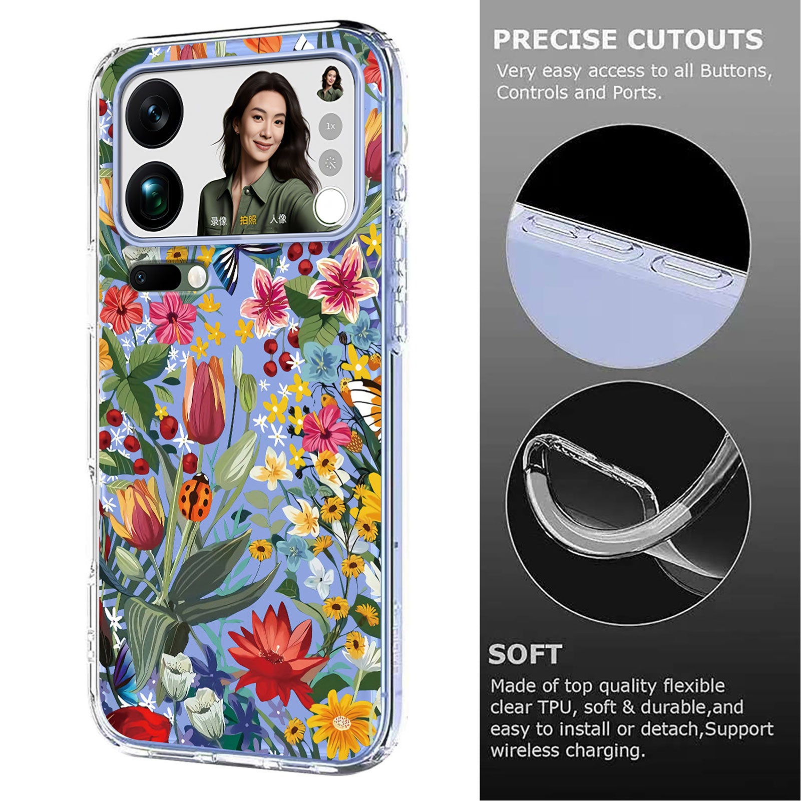 For Xiaomi 17 Pro Max Case Butterfly Floral Pattern Printing TPU Phone Back Cover - Lilies