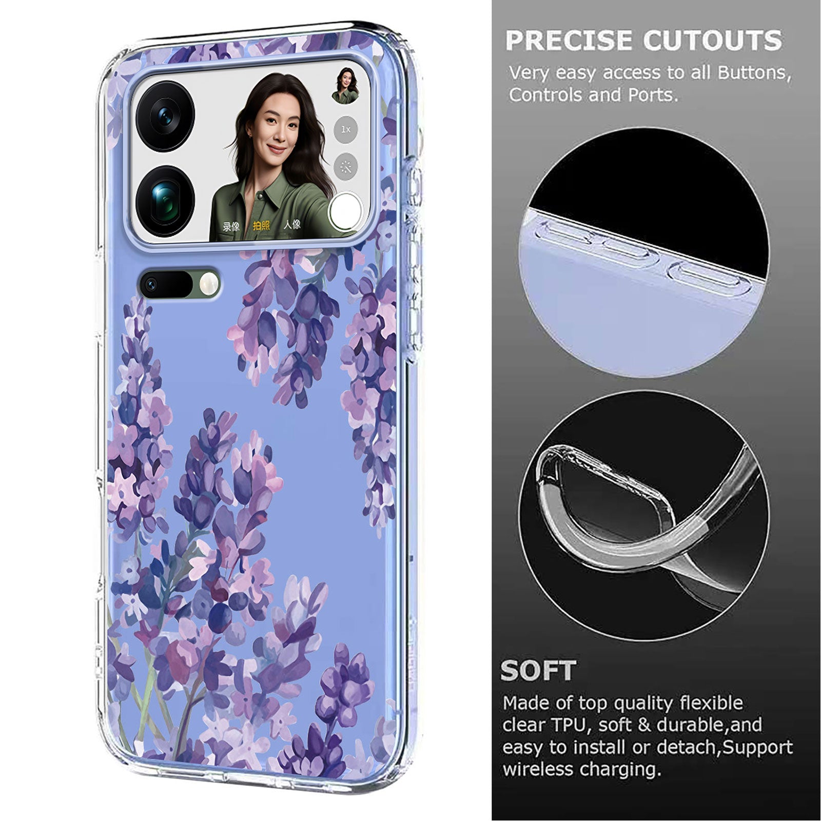 For Xiaomi 17 Pro Max Case Butterfly Floral Pattern Printing TPU Phone Back Cover - Wisteria