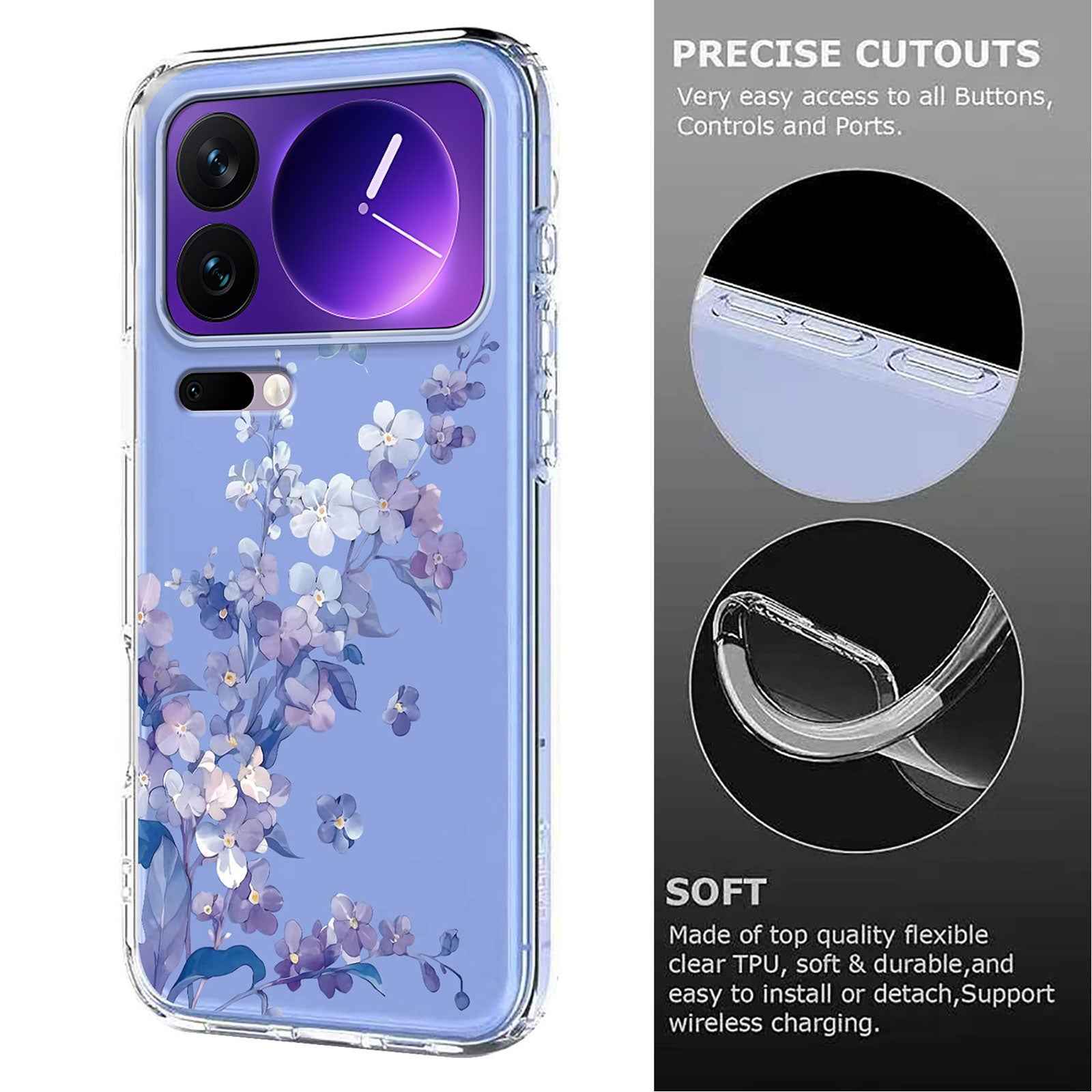 For Xiaomi 17 Pro Case Butterfly Floral Pattern Printing TPU Phone Back Cover - Violets