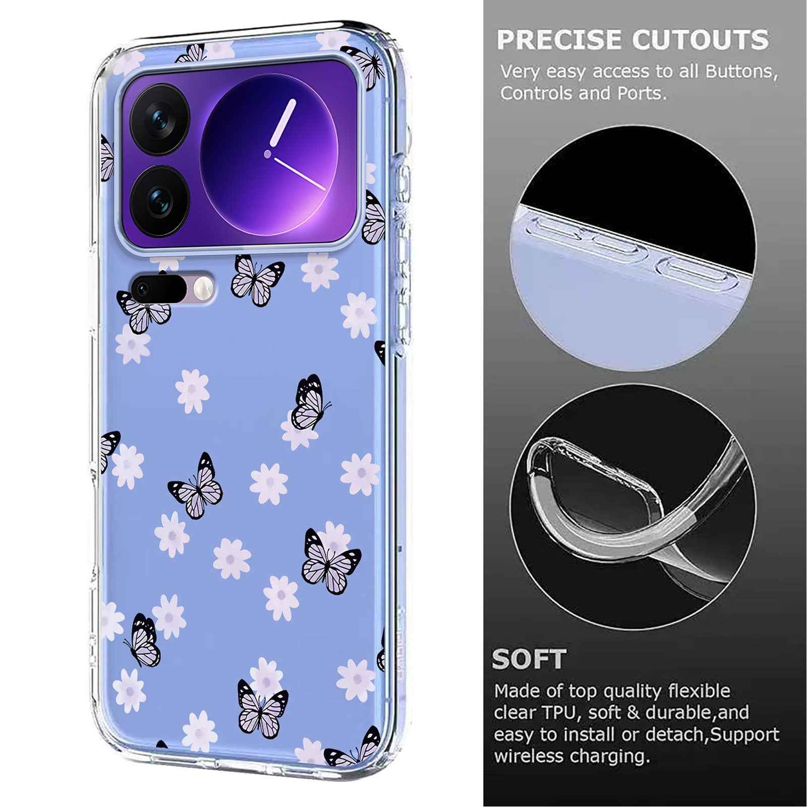 For Xiaomi 17 Pro Case Butterfly Floral Pattern Printing TPU Phone Back Cover - Butterflies