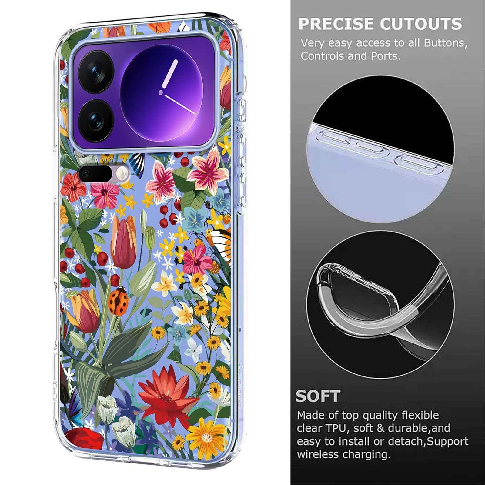 For Xiaomi 17 Pro Case Butterfly Floral Pattern Printing TPU Phone Back Cover - Lilies