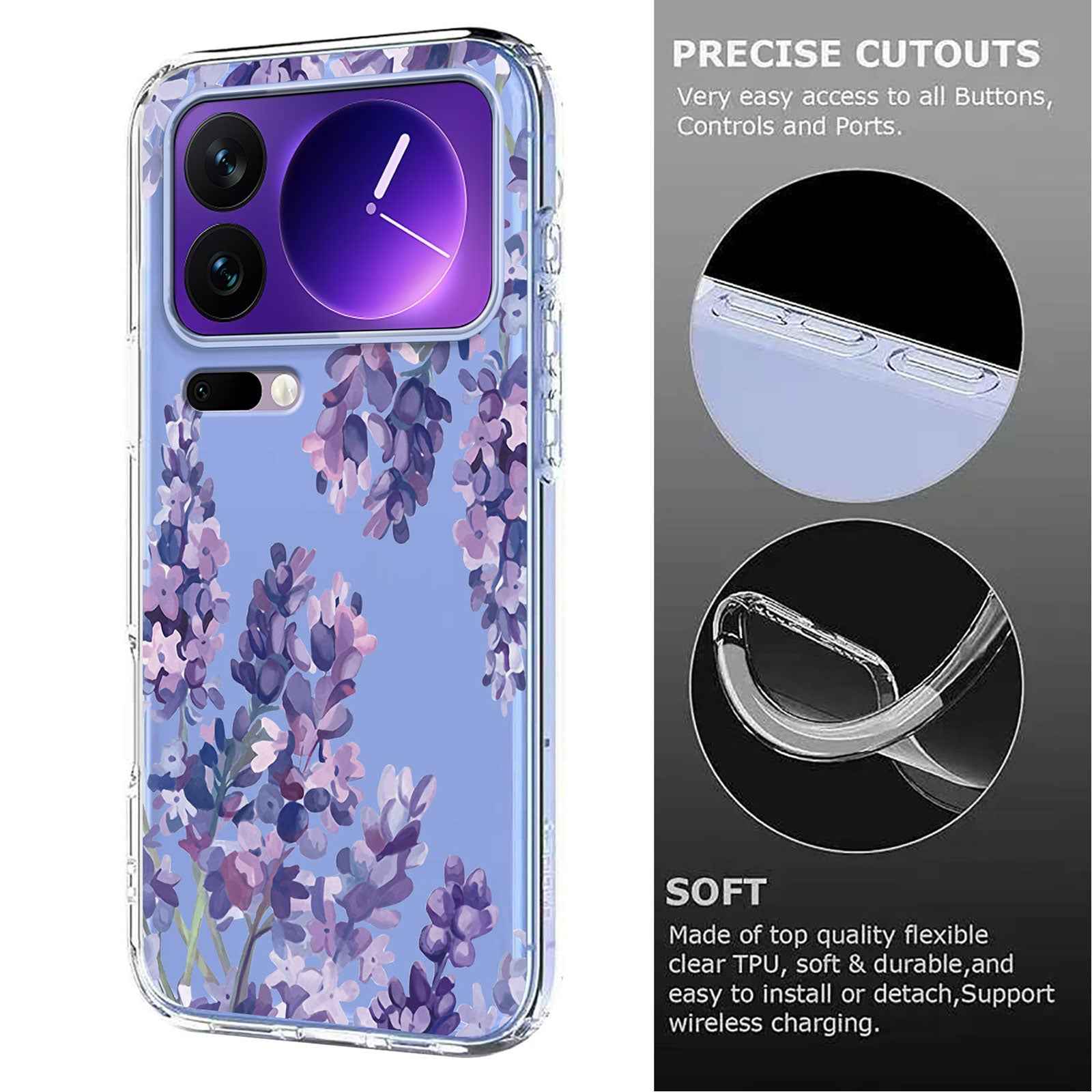 For Xiaomi 17 Pro Case Butterfly Floral Pattern Printing TPU Phone Back Cover - Wisteria