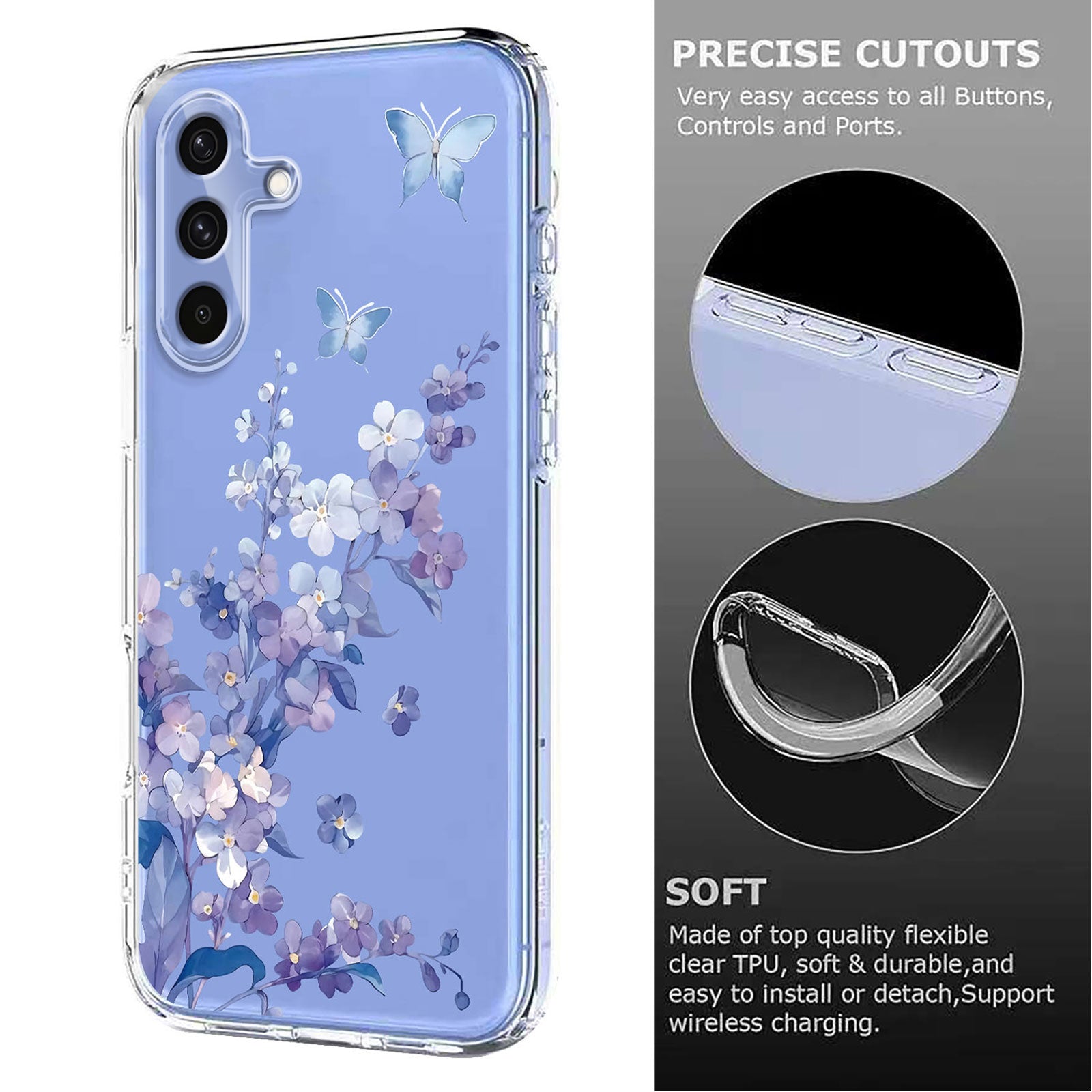 For Samsung Galaxy A57 5G Case Butterfly Floral Pattern Printing TPU Phone Back Cover - Violets