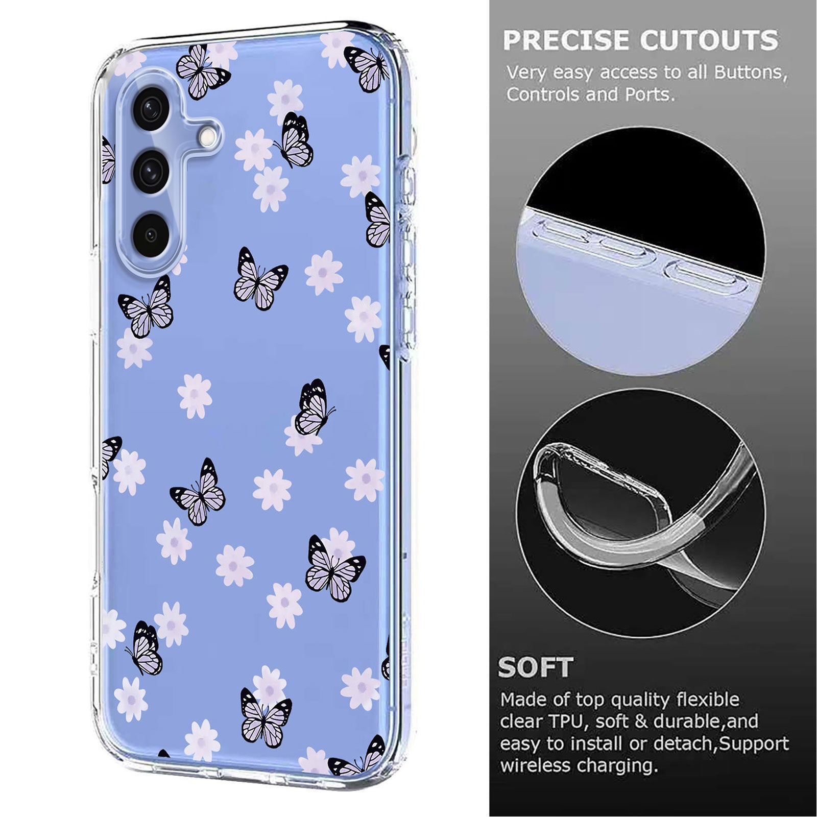 For Samsung Galaxy A57 5G Case Butterfly Floral Pattern Printing TPU Phone Back Cover - Butterflies