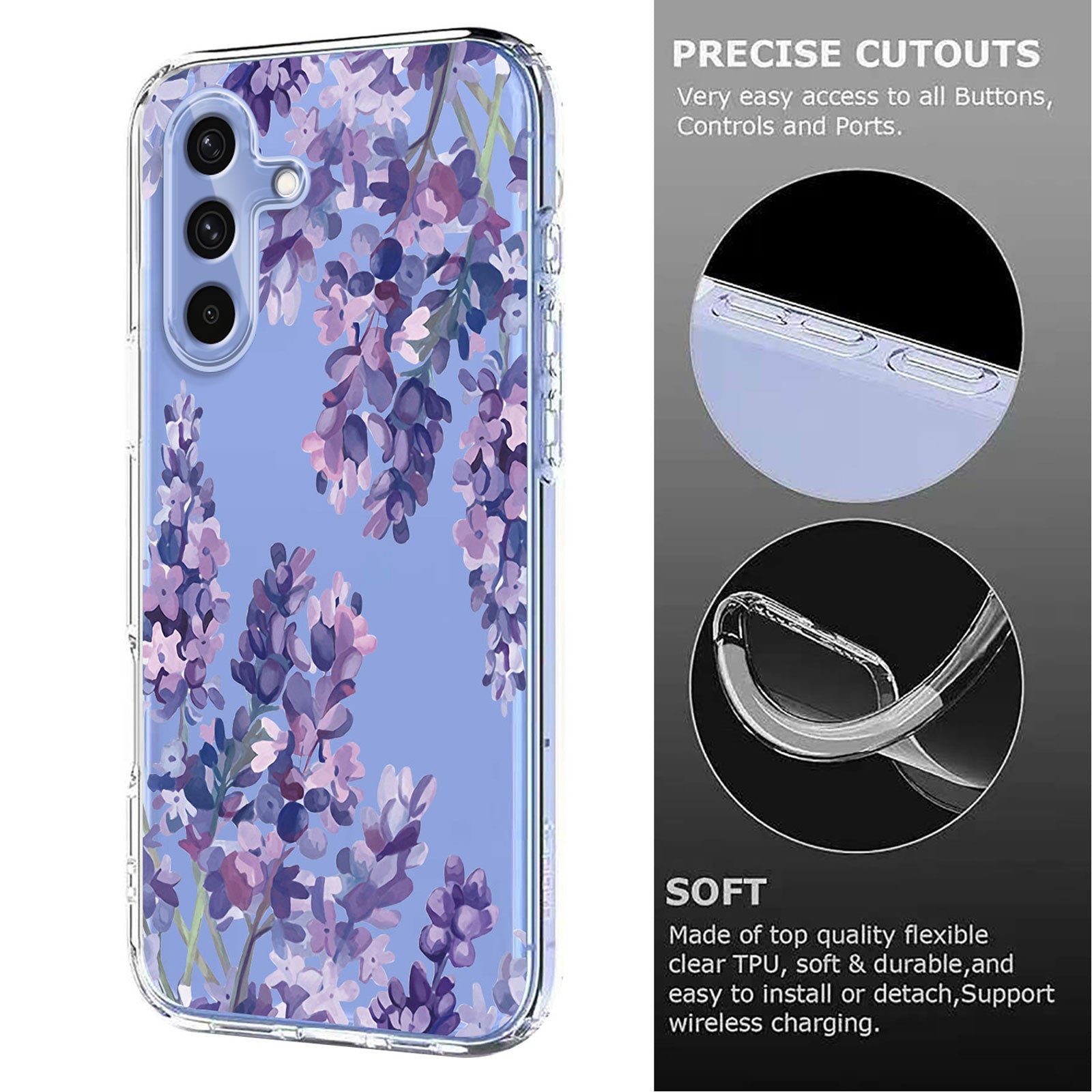 For Samsung Galaxy A57 5G Case Butterfly Floral Pattern Printing TPU Phone Back Cover - Wisteria