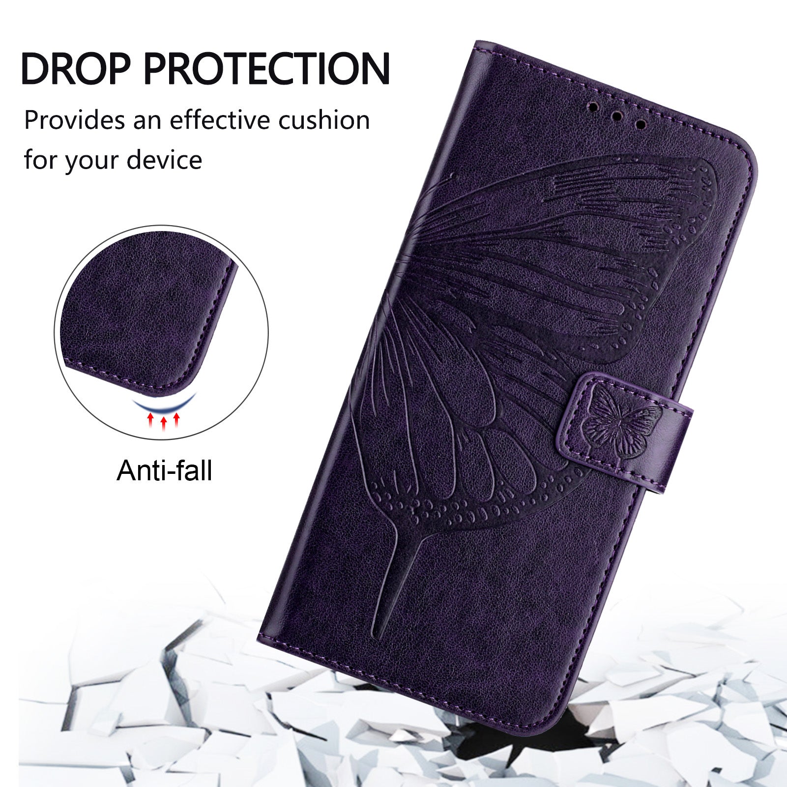 For Motorola Edge 70 5G Wallet Case with Wrist Strap Butterfly Imprint Leather Phone Cover - Dark Purple