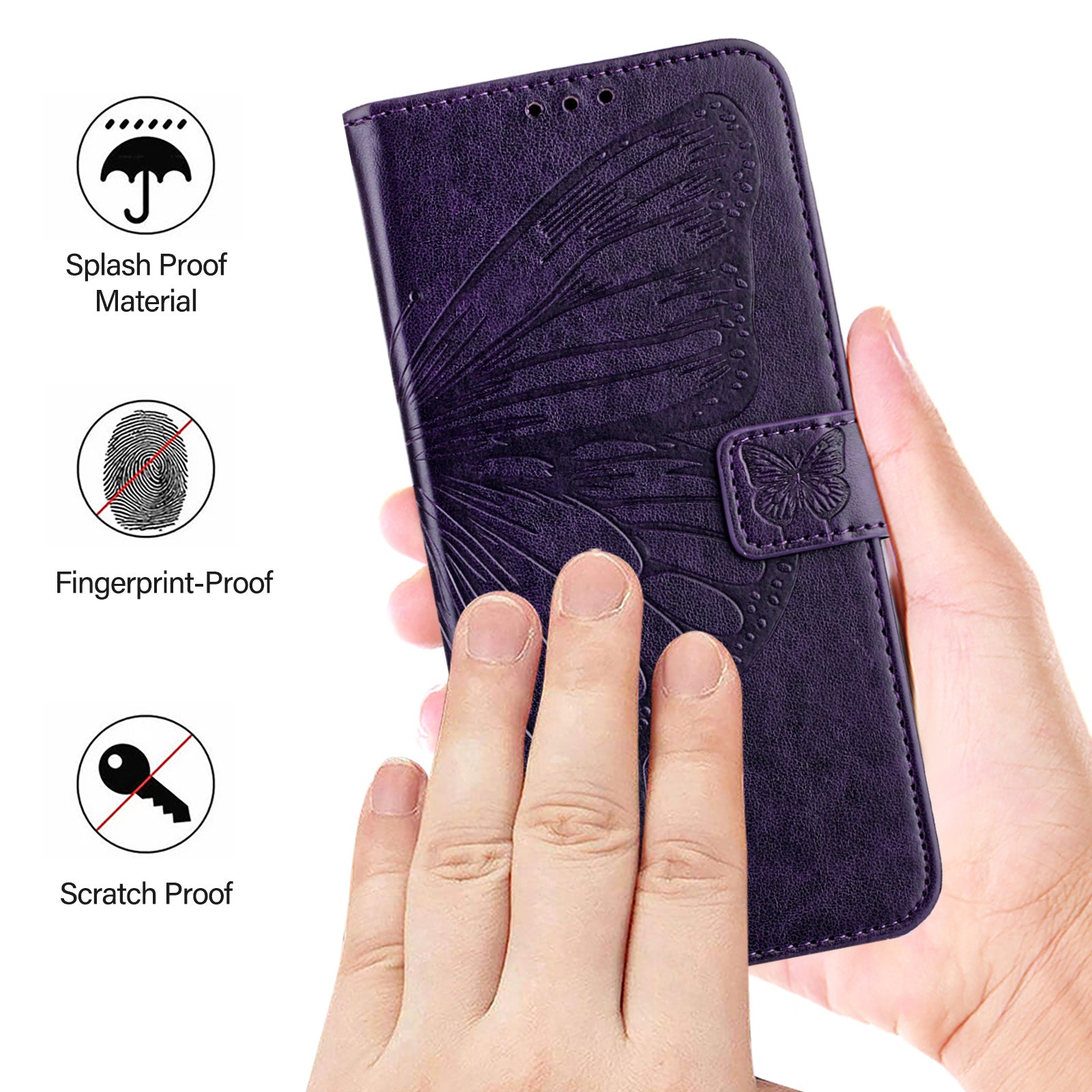 For Motorola Edge 70 5G Wallet Case with Wrist Strap Butterfly Imprint Leather Phone Cover - Dark Purple