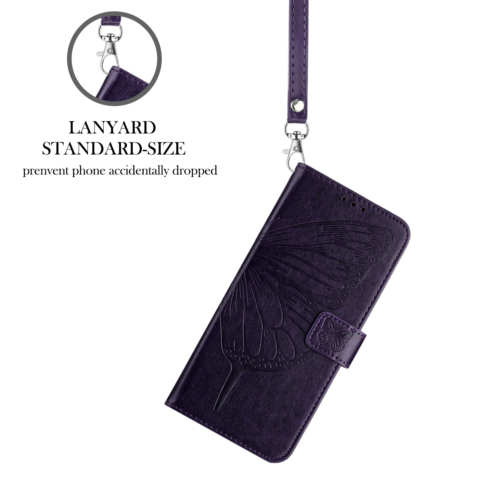For Motorola Edge 70 5G Wallet Case with Wrist Strap Butterfly Imprint Leather Phone Cover - Dark Purple