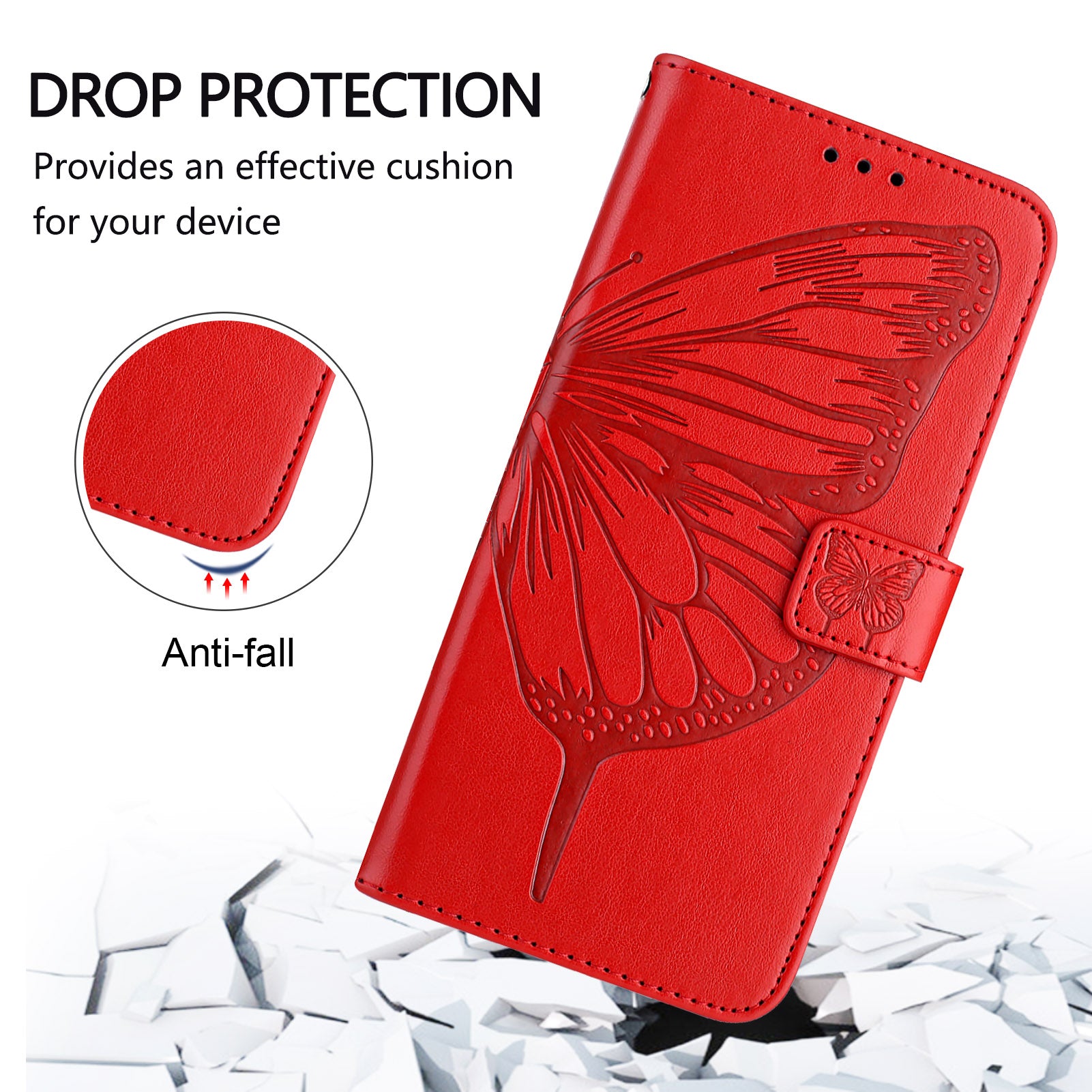 For Motorola Edge 70 5G Wallet Case with Wrist Strap Butterfly Imprint Leather Phone Cover - Red