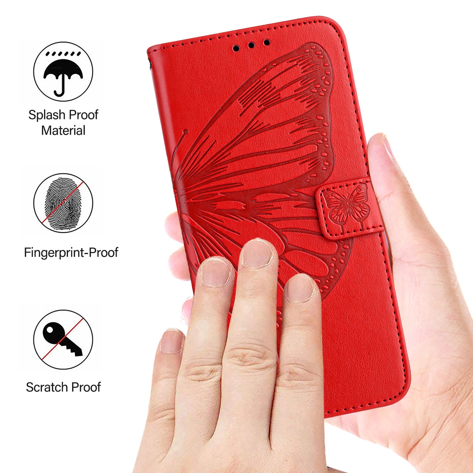 For Motorola Edge 70 5G Wallet Case with Wrist Strap Butterfly Imprint Leather Phone Cover - Red