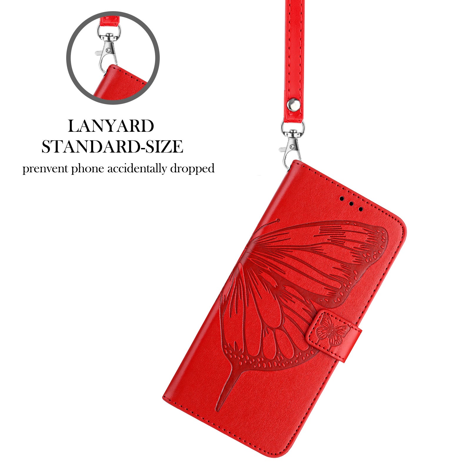 For Motorola Edge 70 5G Wallet Case with Wrist Strap Butterfly Imprint Leather Phone Cover - Red