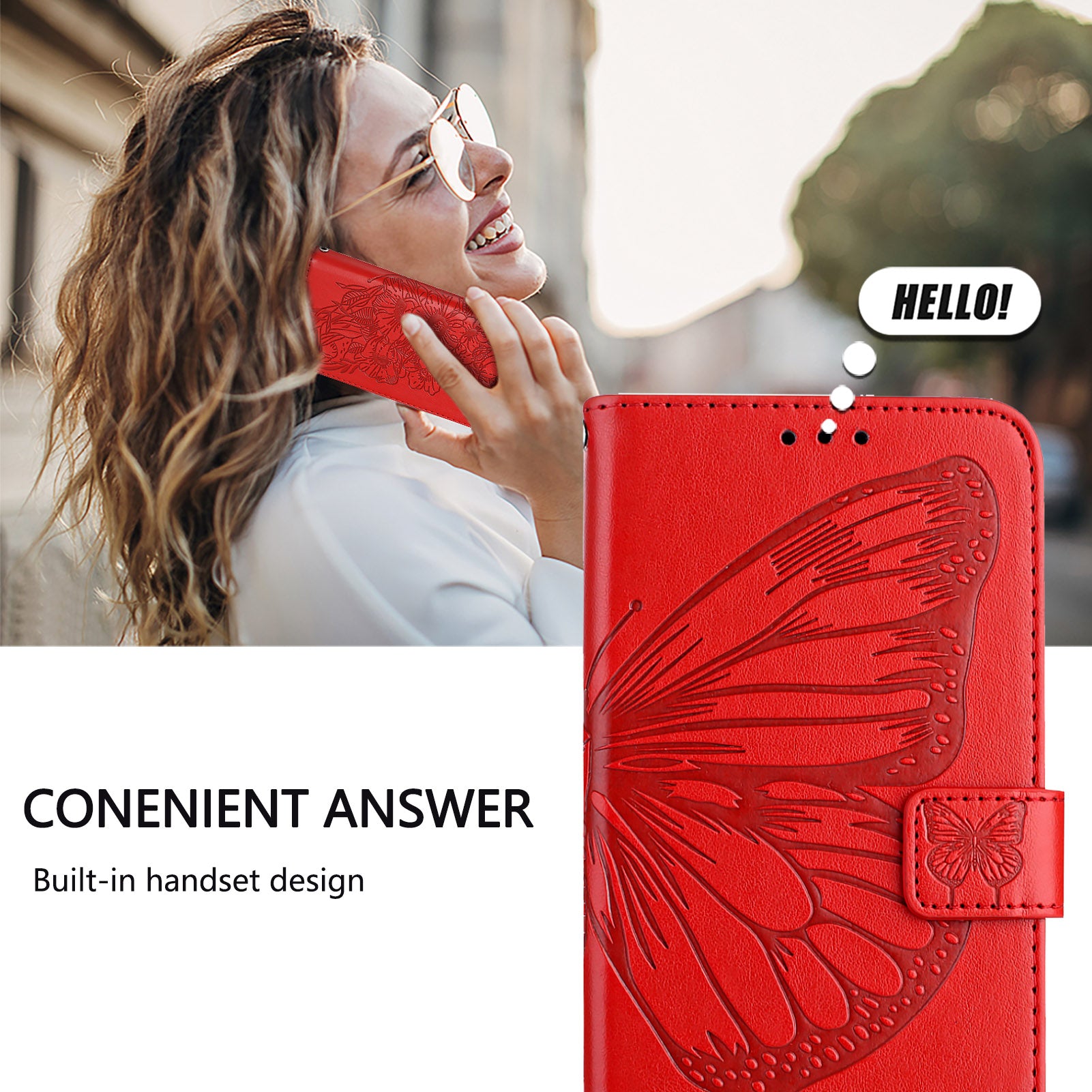 For Motorola Edge 70 5G Wallet Case with Wrist Strap Butterfly Imprint Leather Phone Cover - Red