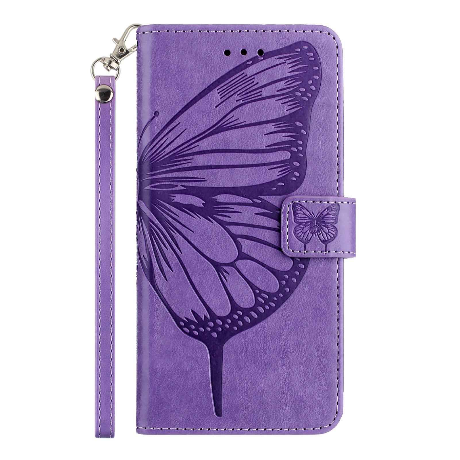 For Xiaomi 17 Pro Wallet Case with Wrist Strap Butterfly Imprint Leather Phone Cover - Purple