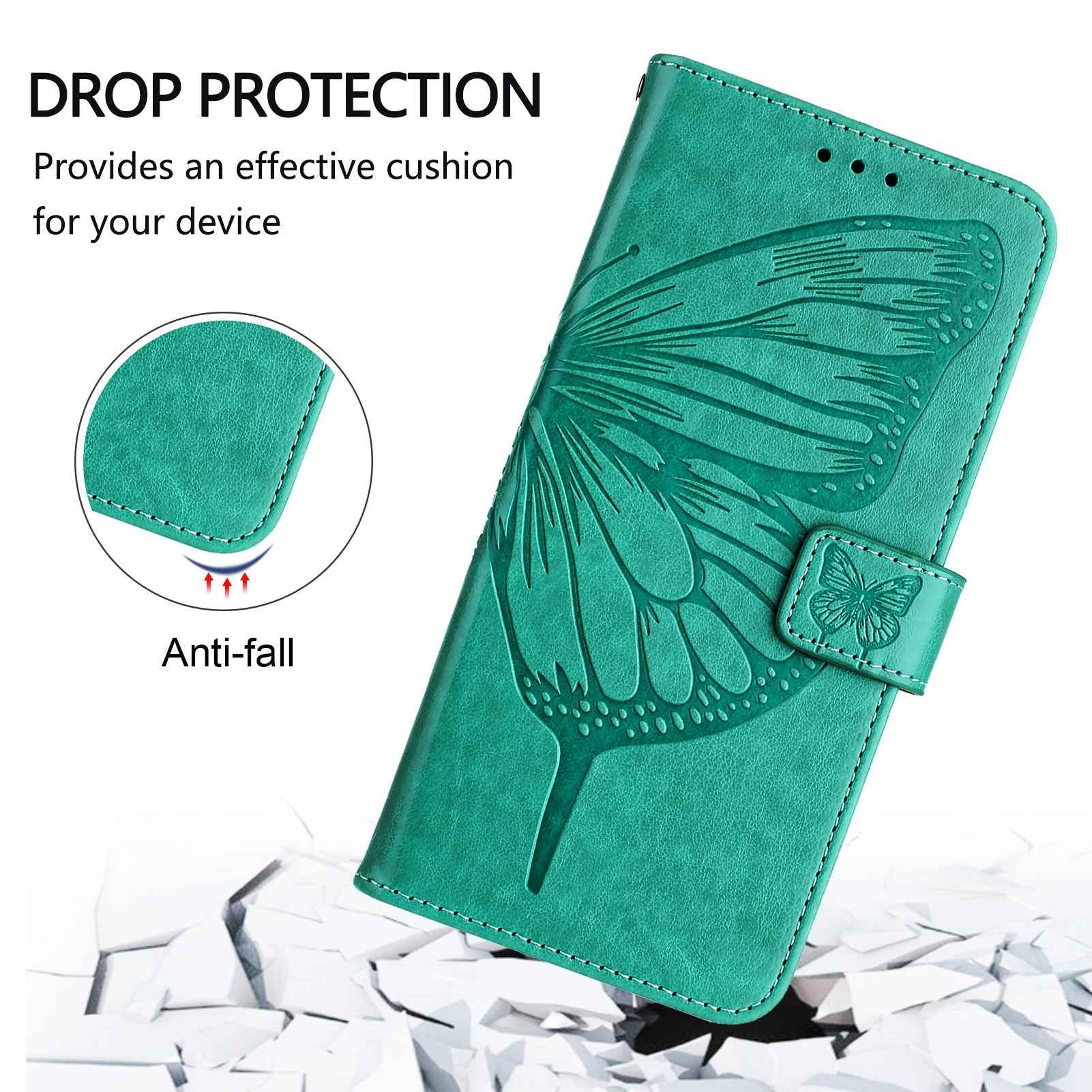 For Xiaomi 17 Pro Wallet Case with Wrist Strap Butterfly Imprint Leather Phone Cover - Green