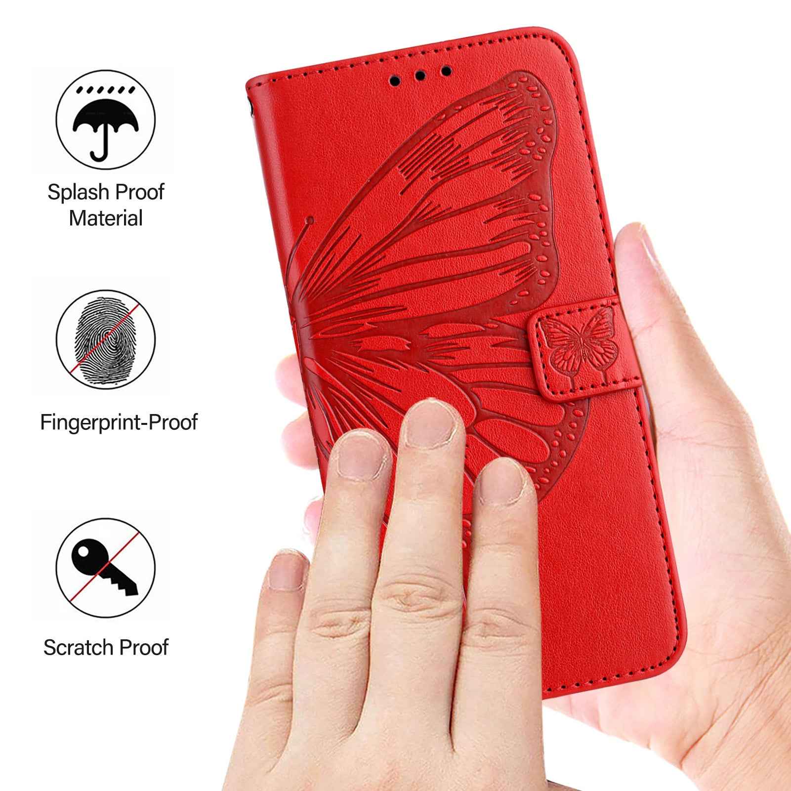 For Xiaomi 17 Pro Wallet Case with Wrist Strap Butterfly Imprint Leather Phone Cover - Red
