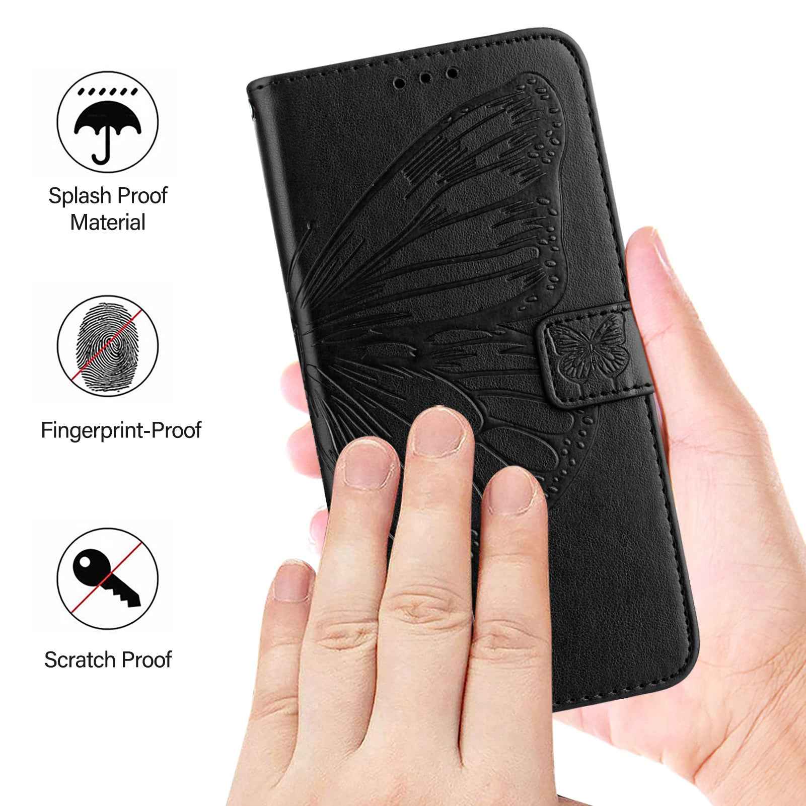 For Xiaomi 17 Pro Wallet Case with Wrist Strap Butterfly Imprint Leather Phone Cover - Black