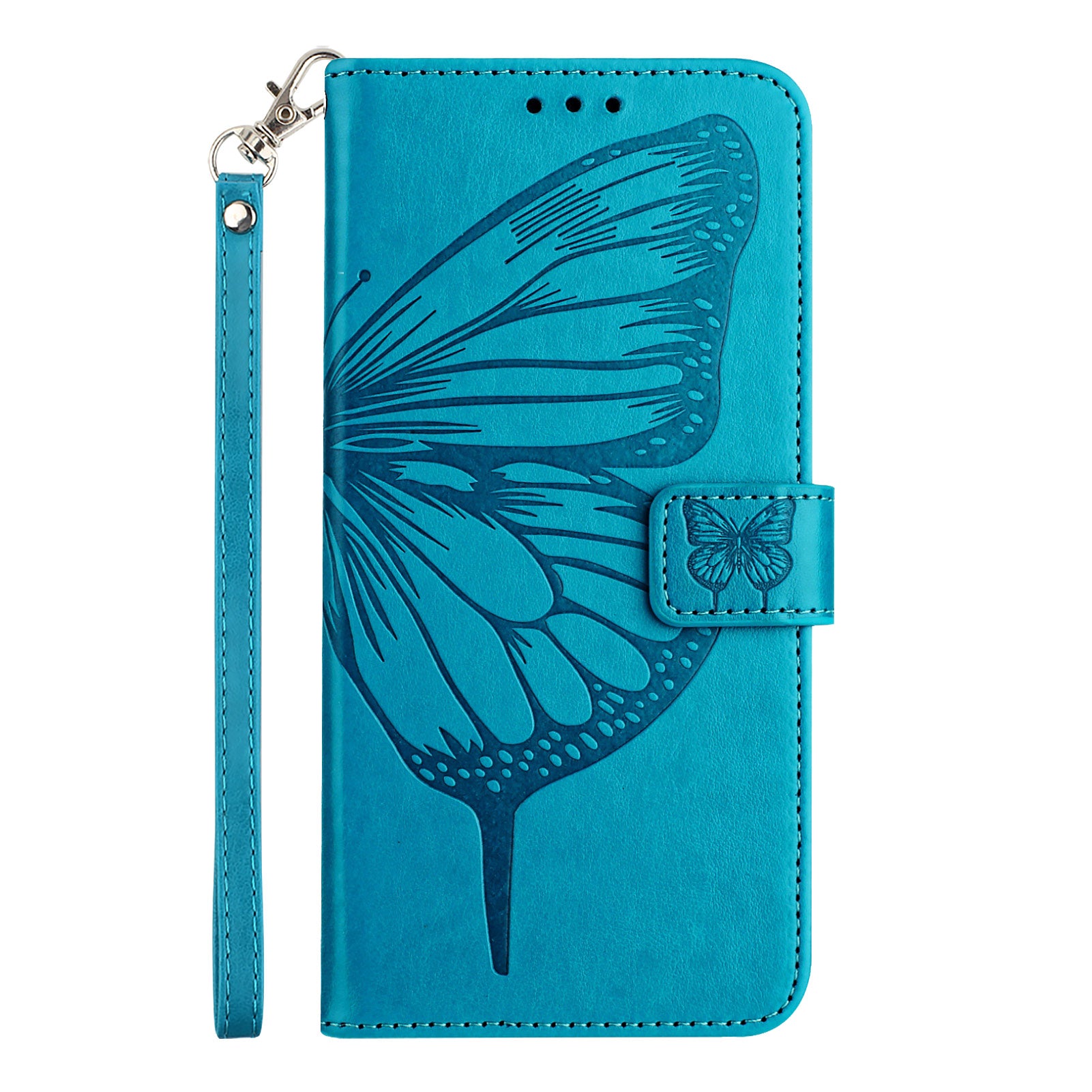 For Xiaomi 17 Pro Max Wallet Case with Wrist Strap Butterfly Imprint Leather Phone Cover - Blue