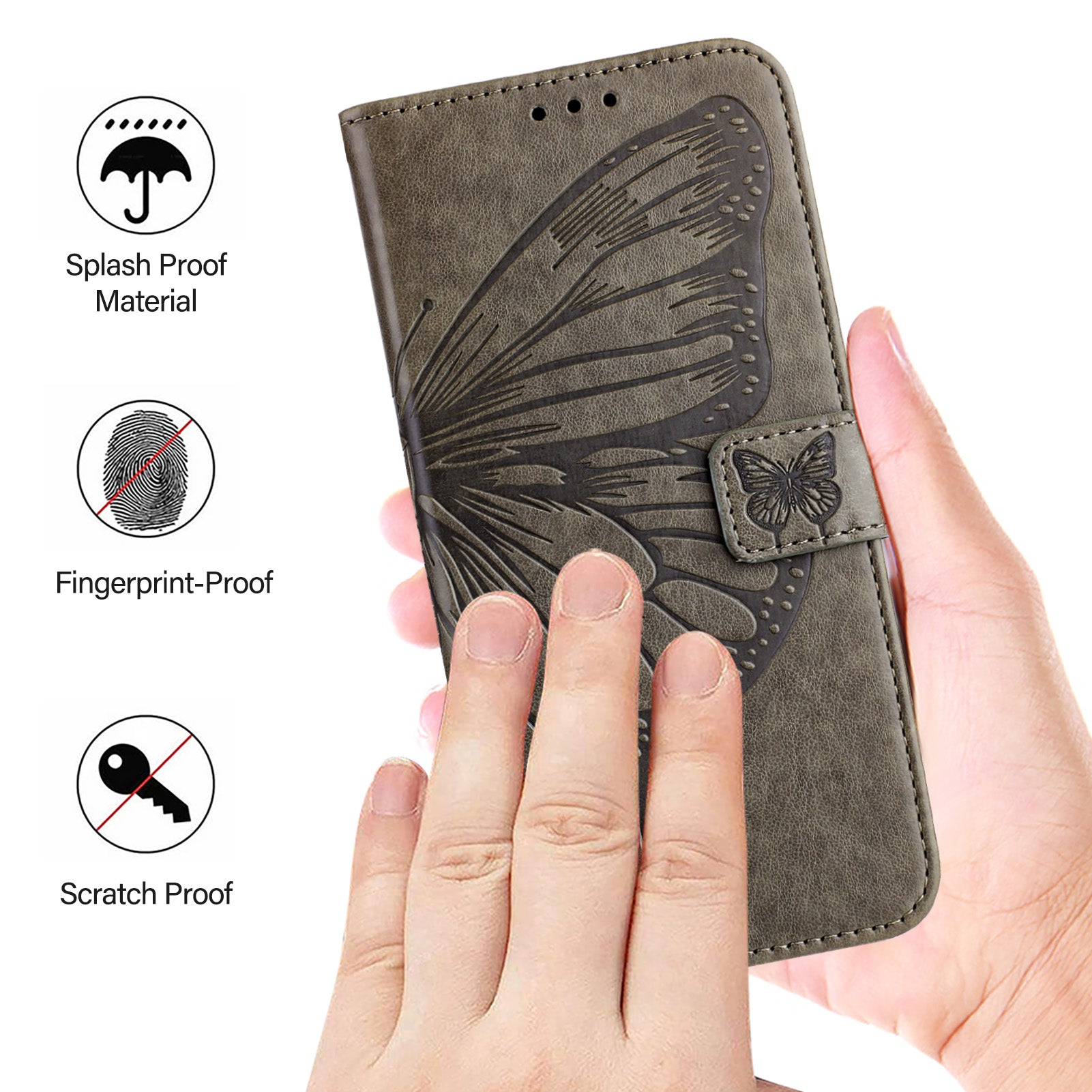 For Xiaomi 17 Pro Max Wallet Case with Wrist Strap Butterfly Imprint Leather Phone Cover - Grey